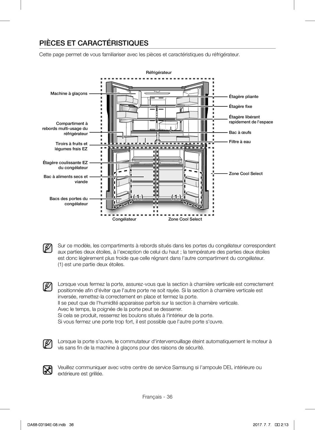 Samsung RF56J9040SR/EF manual Pièces ET Caractéristiques 