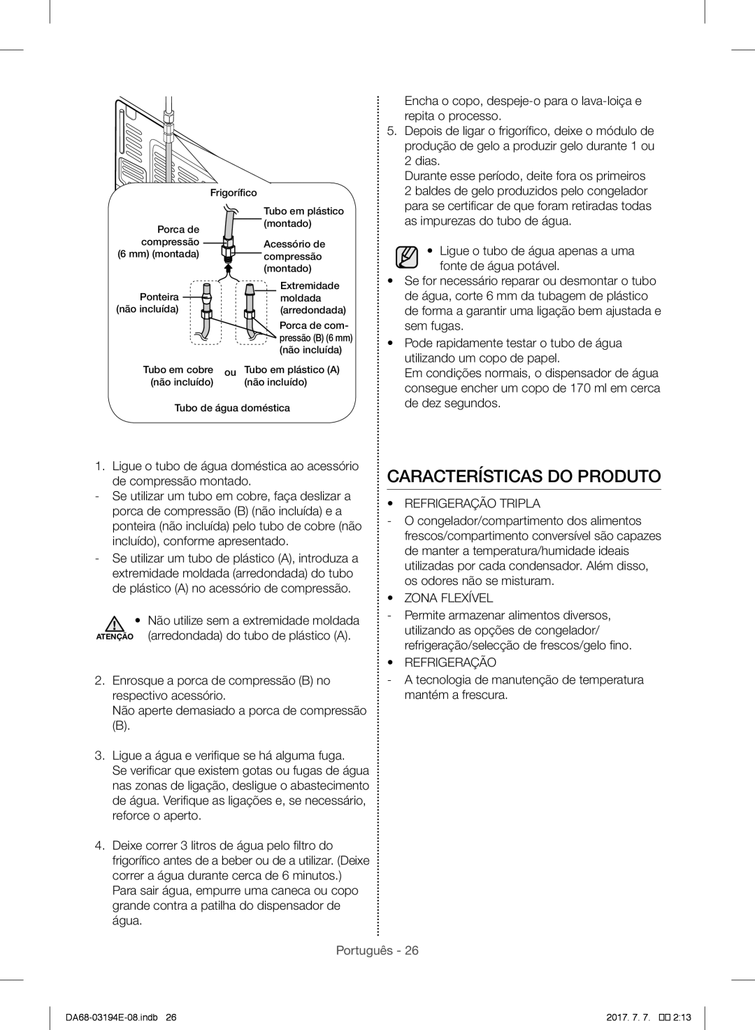 Samsung RF56J9040SR/EF manual Características do Produto 