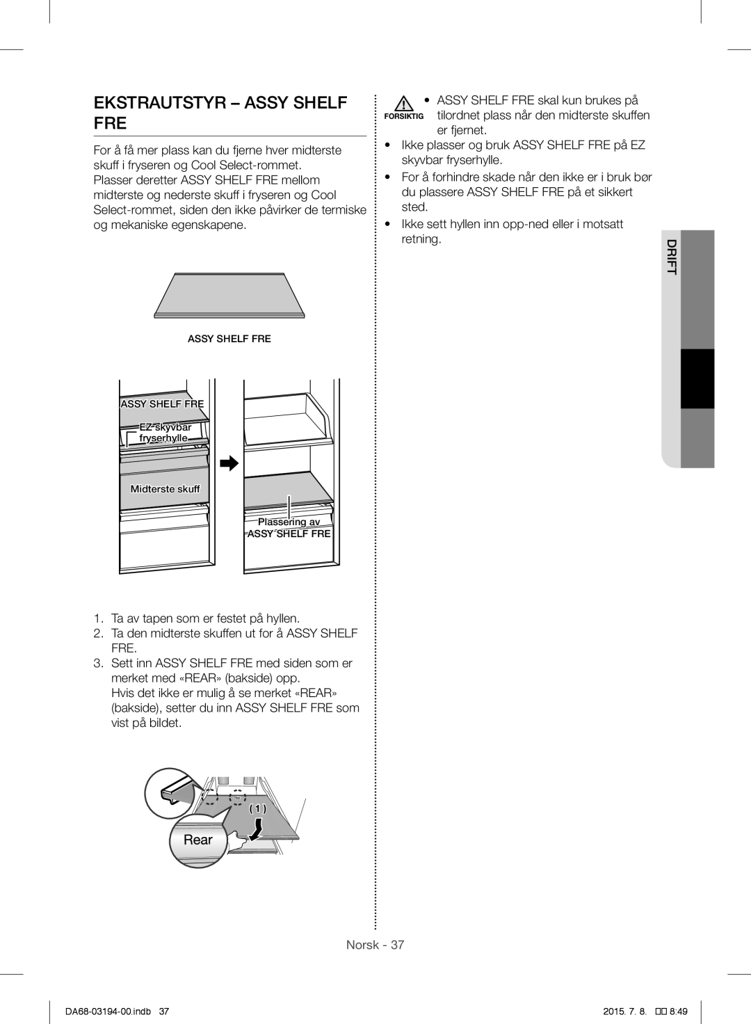 Samsung RF56J9040SR/EF manual Ekstrautstyr Assy Shelf FRE 