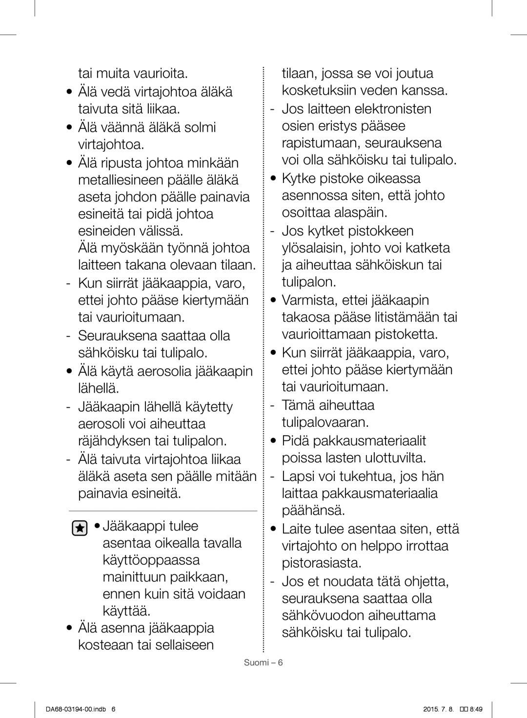 Samsung RF56J9040SR/EF manual Suomi 