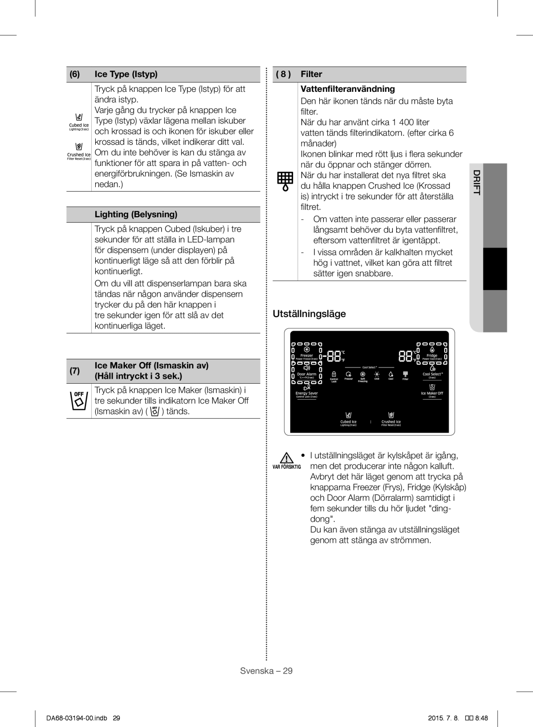 Samsung RF56J9040SR/EF manual Utställningsläge 