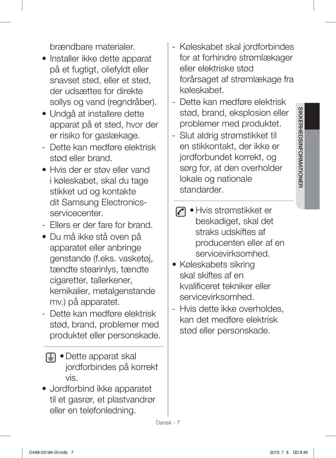 Samsung RF56J9040SR/EF manual Dansk 