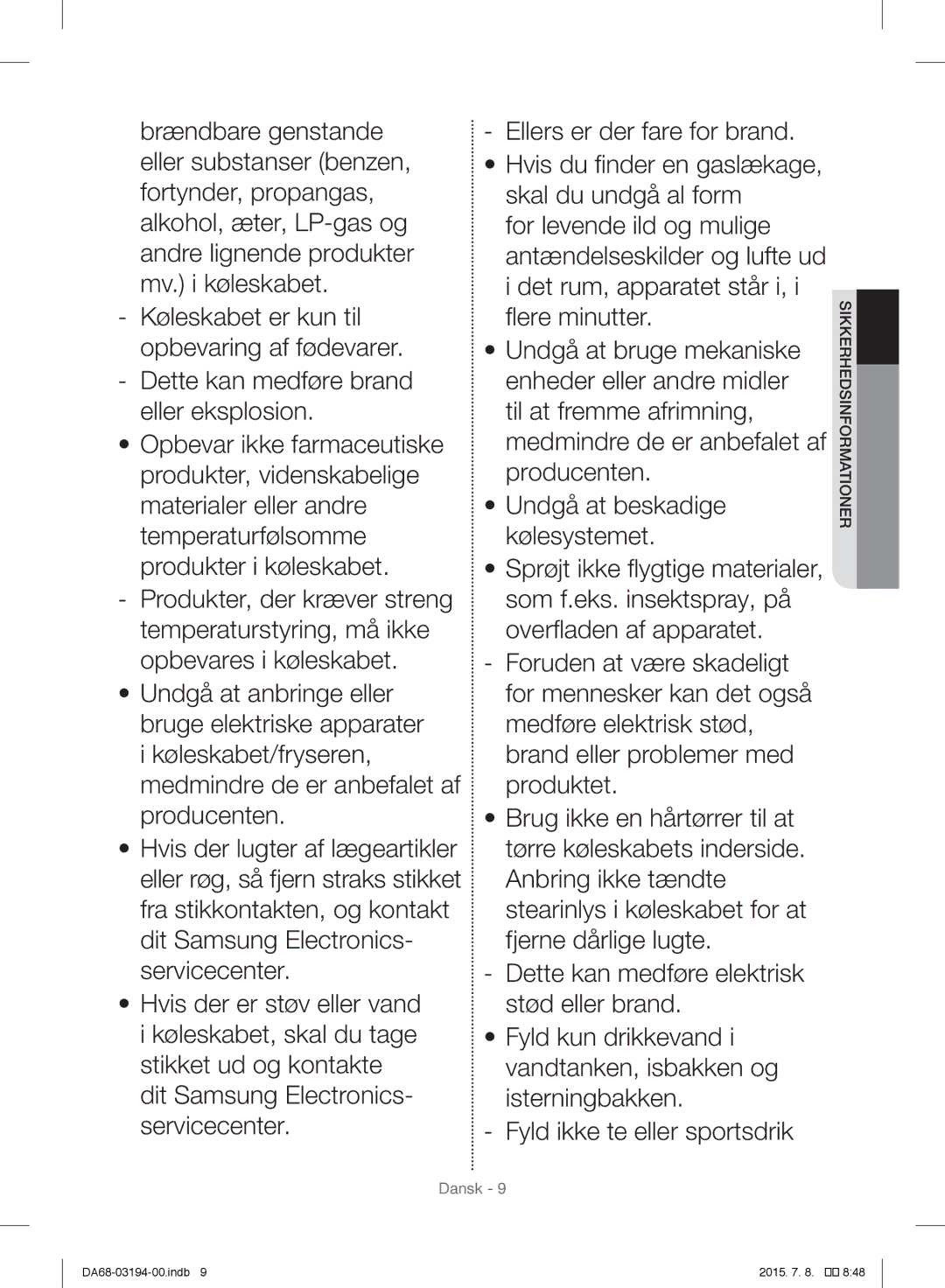 Samsung RF56J9040SR/EF manual Dansk 