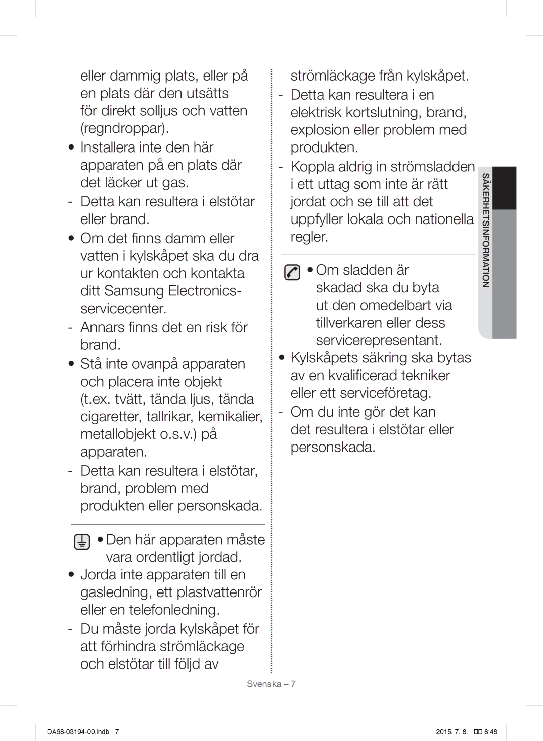 Samsung RF56J9040SR/EF manual Svenska 