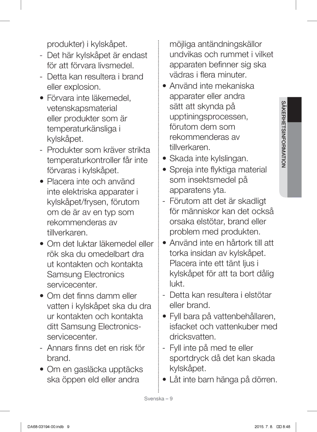 Samsung RF56J9040SR/EF manual Svenska 