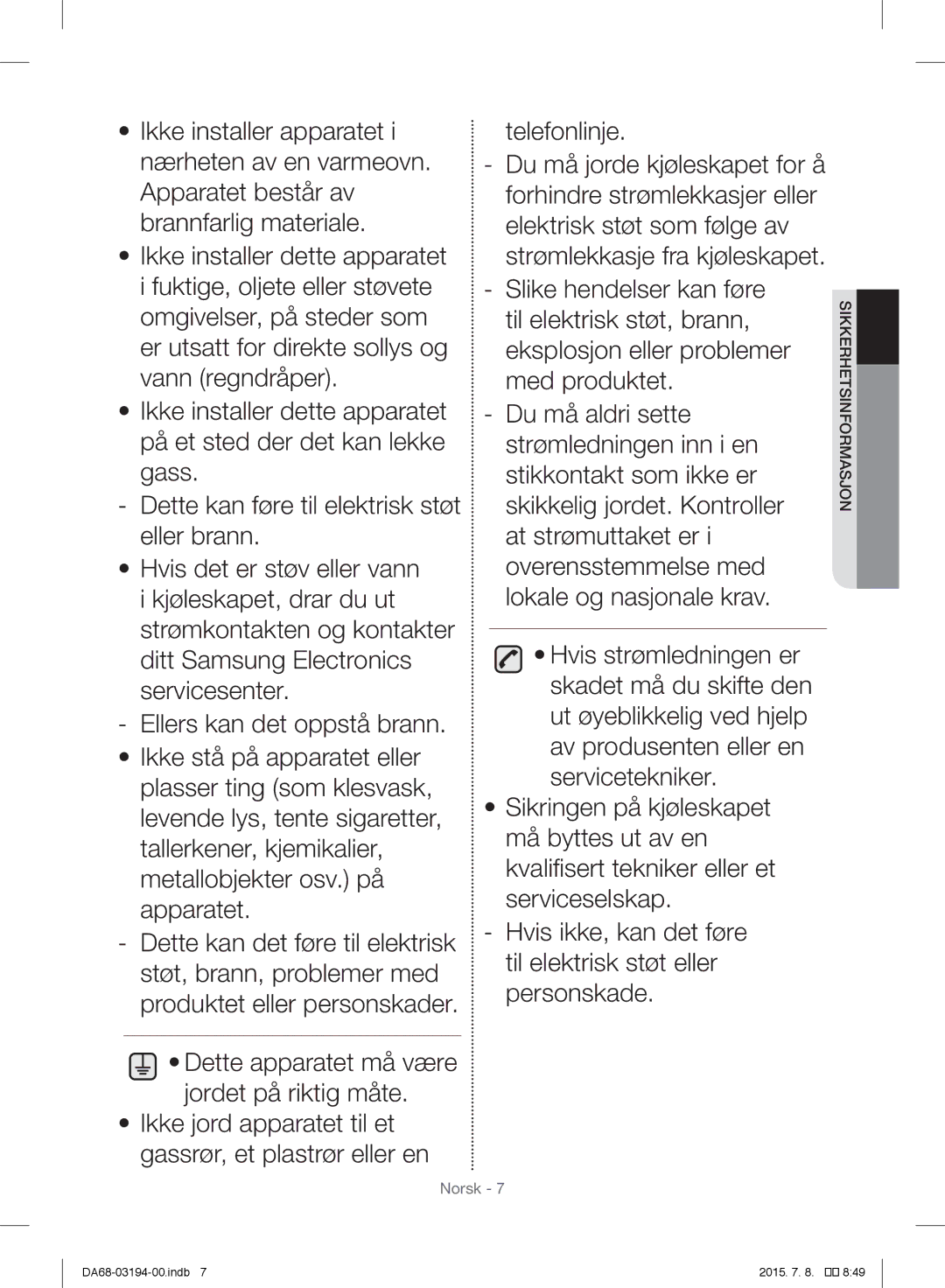 Samsung RF56J9040SR/EF manual Norsk 