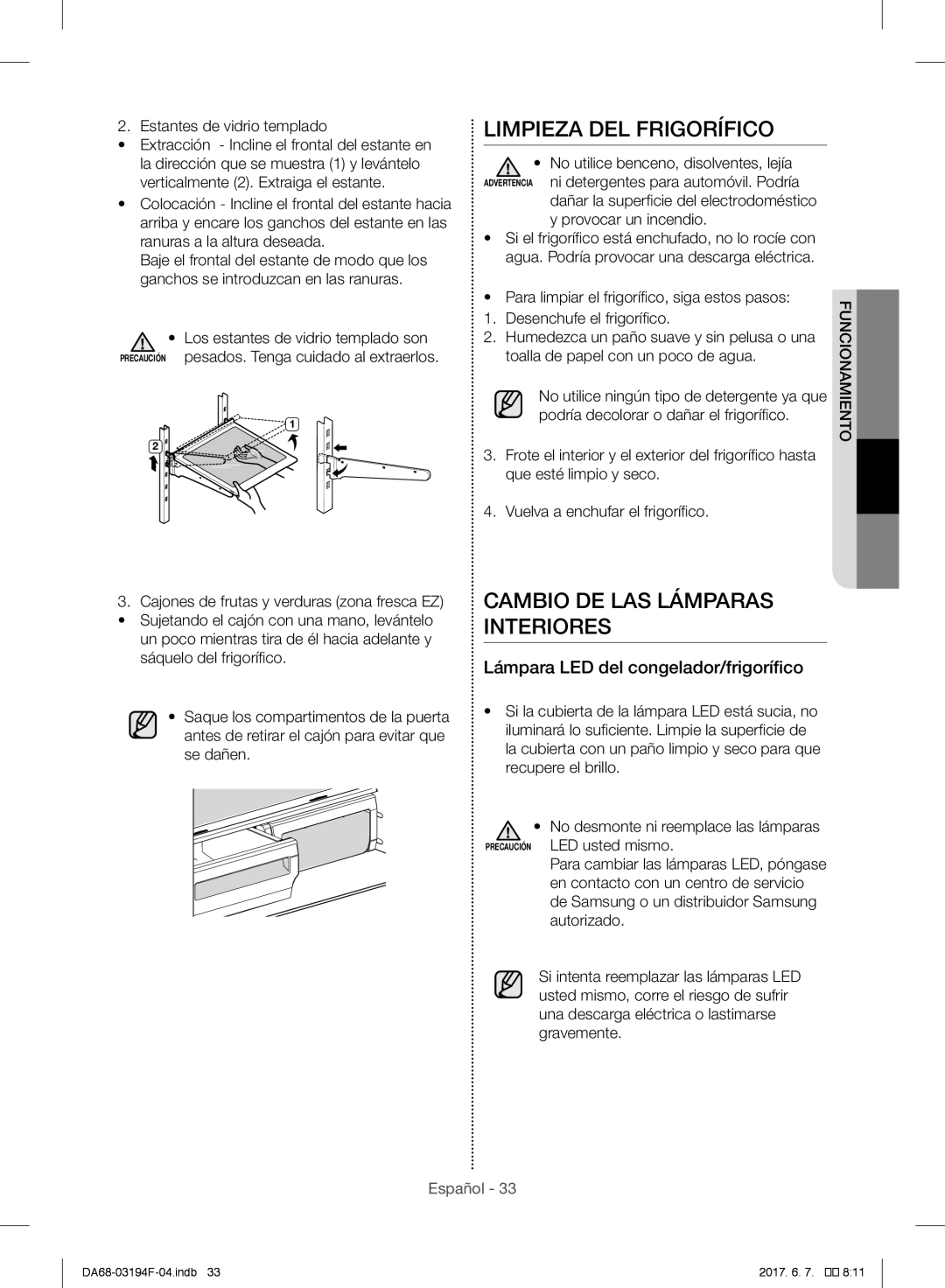 Samsung RF56J9041SR/EG Limpieza DEL Frigorífico, Cambio DE LAS Lámparas Interiores, Lámpara LED del congelador/frigorífico 