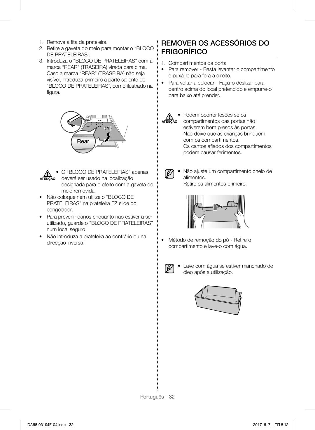 Samsung RF56J9041SR/EG, RF56J9040SR/EF, RF60J9000SL/ES, RF60J9021SR/ES, RF56J9041SR/EO Remover OS Acessórios do Frigorífico 