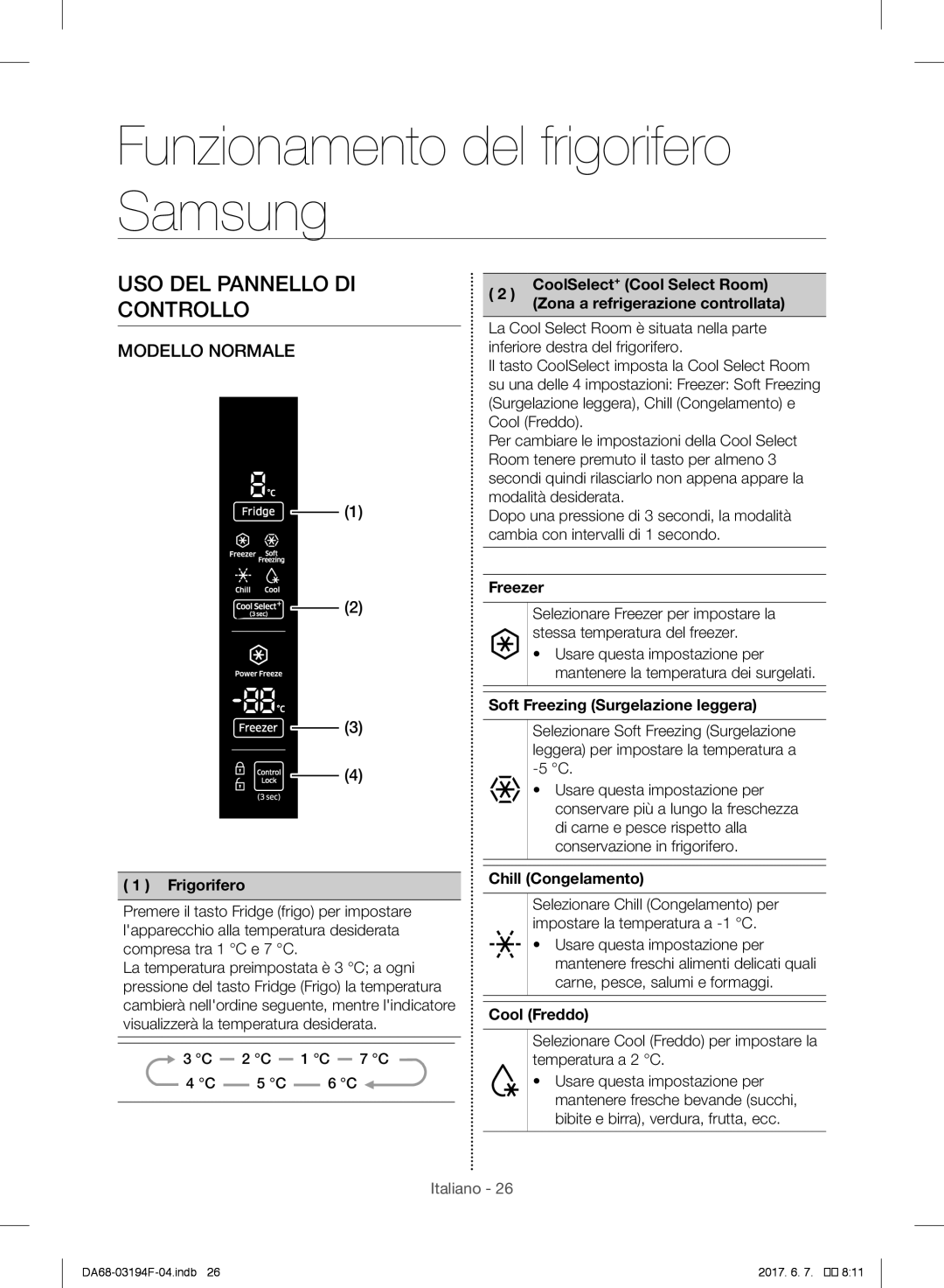 Samsung RF60J9000SL/ES, RF56J9041SR/EG, RF56J9040SR/EF Funzionamento del frigorifero Samsung, USO DEL Pannello DI Controllo 