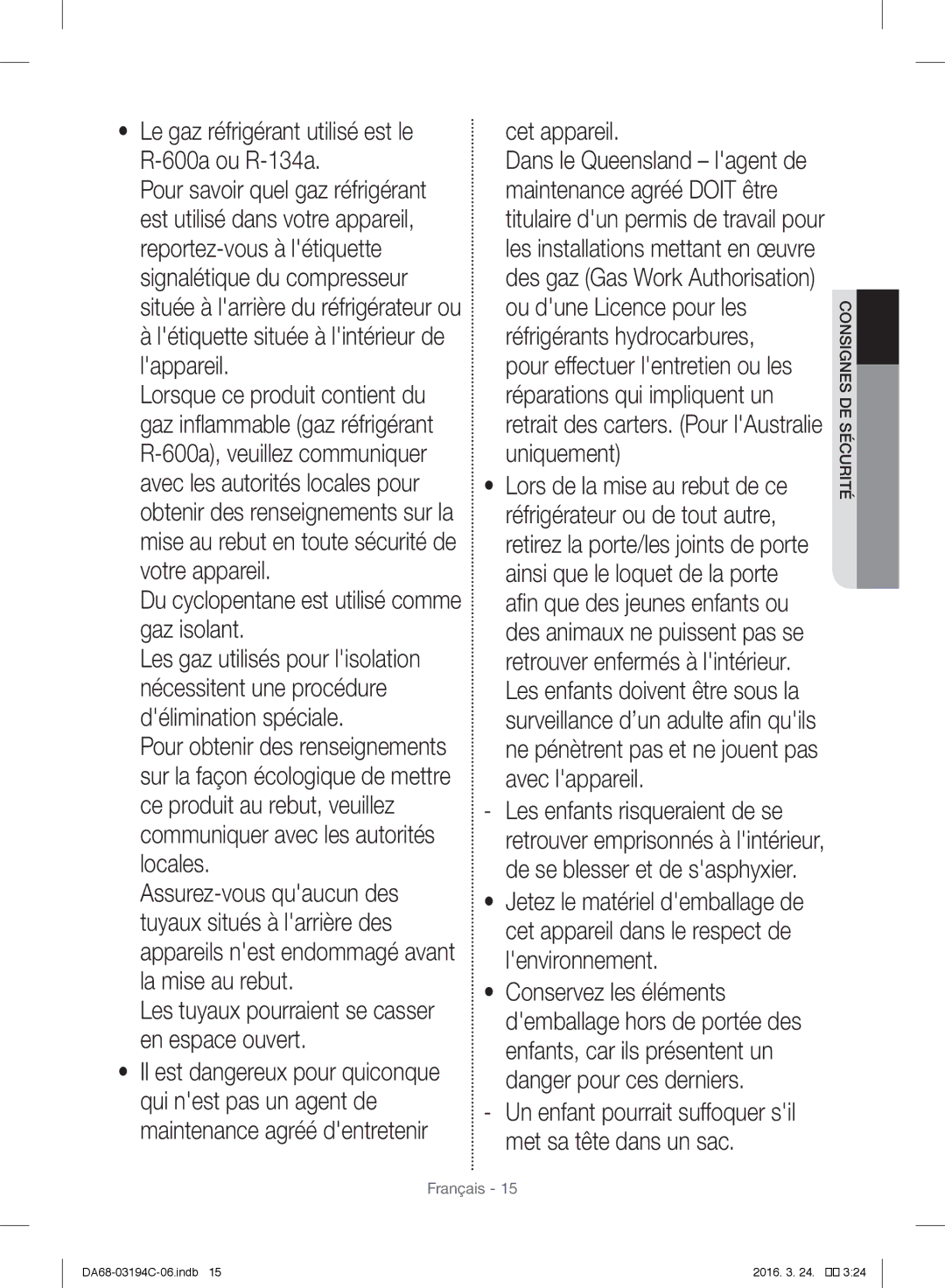 Samsung RF56J9041SR/EG manual Du cyclopentane est utilisé comme gaz isolant, Cet appareil 