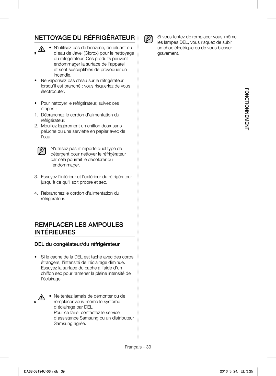 Samsung RF56J9041SR/EG Nettoyage DU Réfrigérateur, Remplacer LES Ampoules Intérieures, DEL du congélateur/du réfrigérateur 