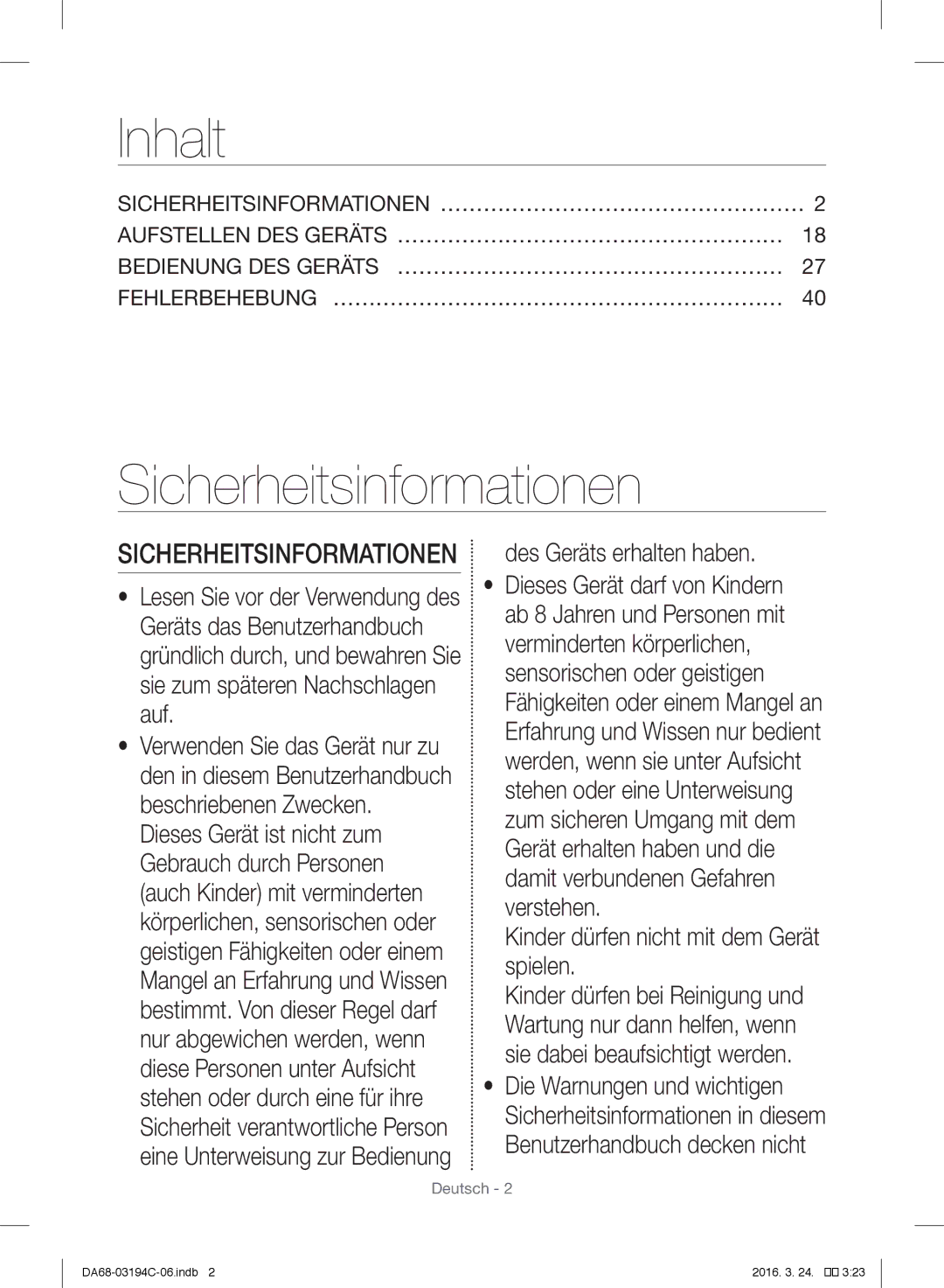 Samsung RF56J9041SR/EG manual Inhalt, Sicherheitsinformationen, Des Geräts erhalten haben 