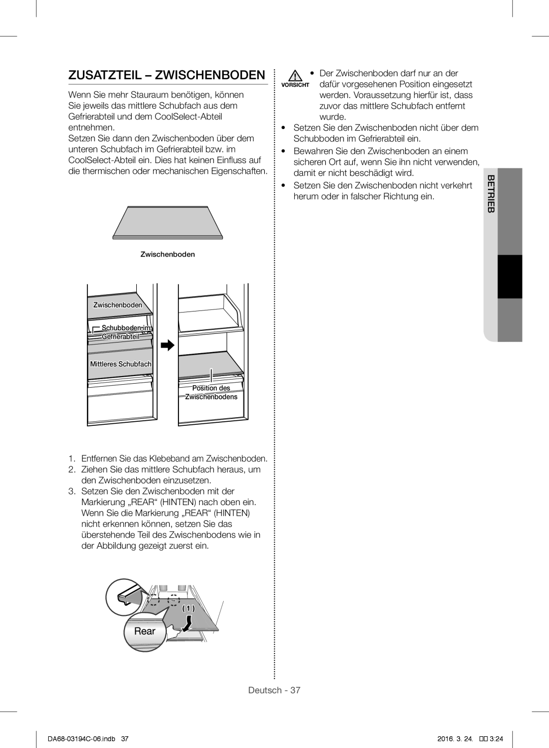 Samsung RF56J9041SR/EG manual Zusatzteil Zwischenboden 