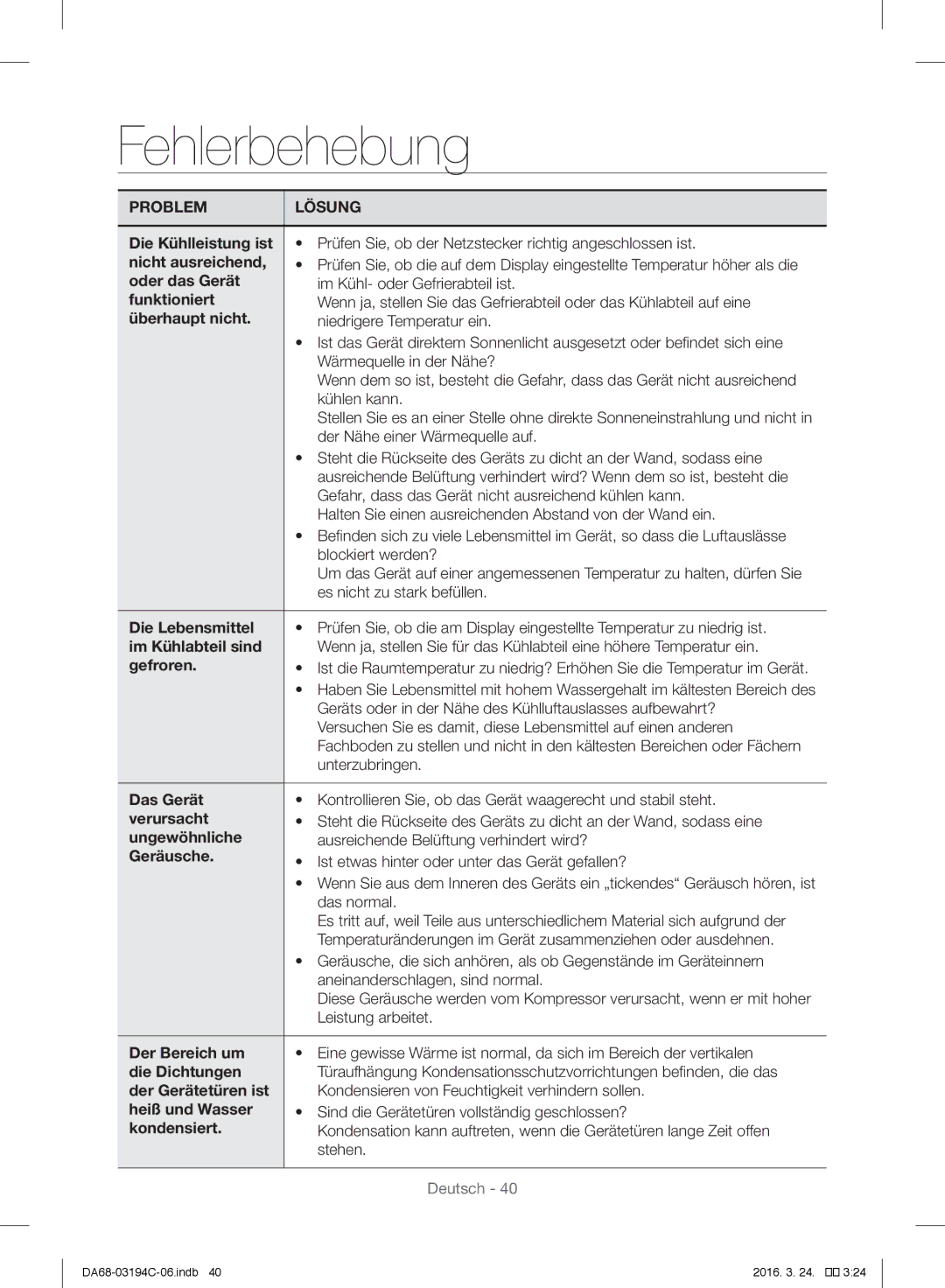 Samsung RF56J9041SR/EG manual Fehlerbehebung 