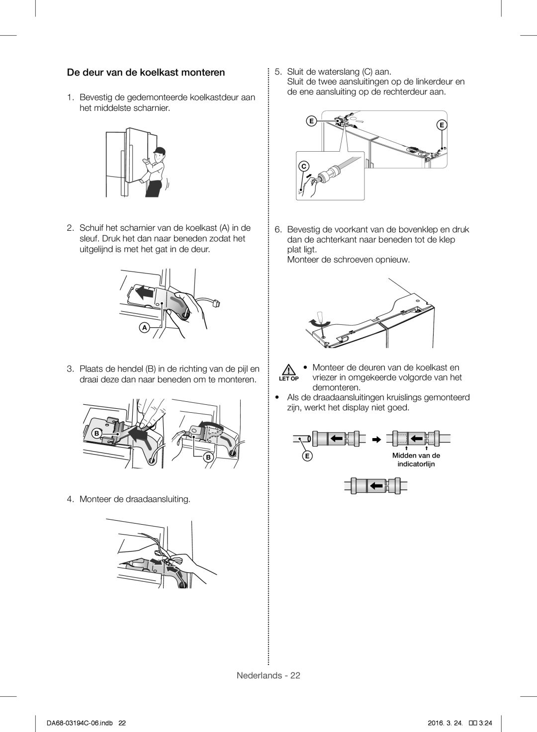 Samsung RF56J9041SR/EG manual De deur van de koelkast monteren 