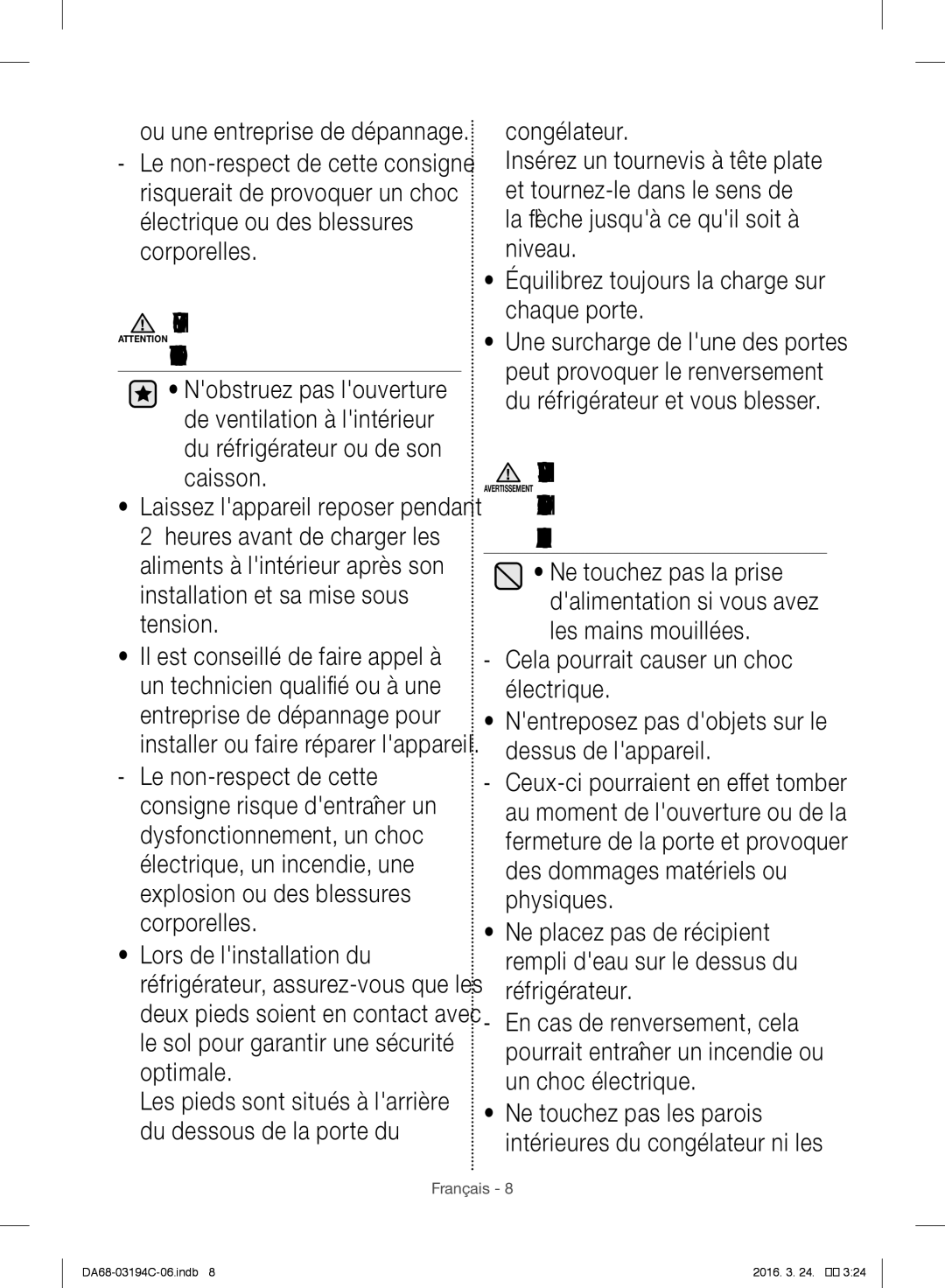 Samsung RF56J9041SR/EG manual Nobstruez pas louverture, Ou une entreprise de dépannage 