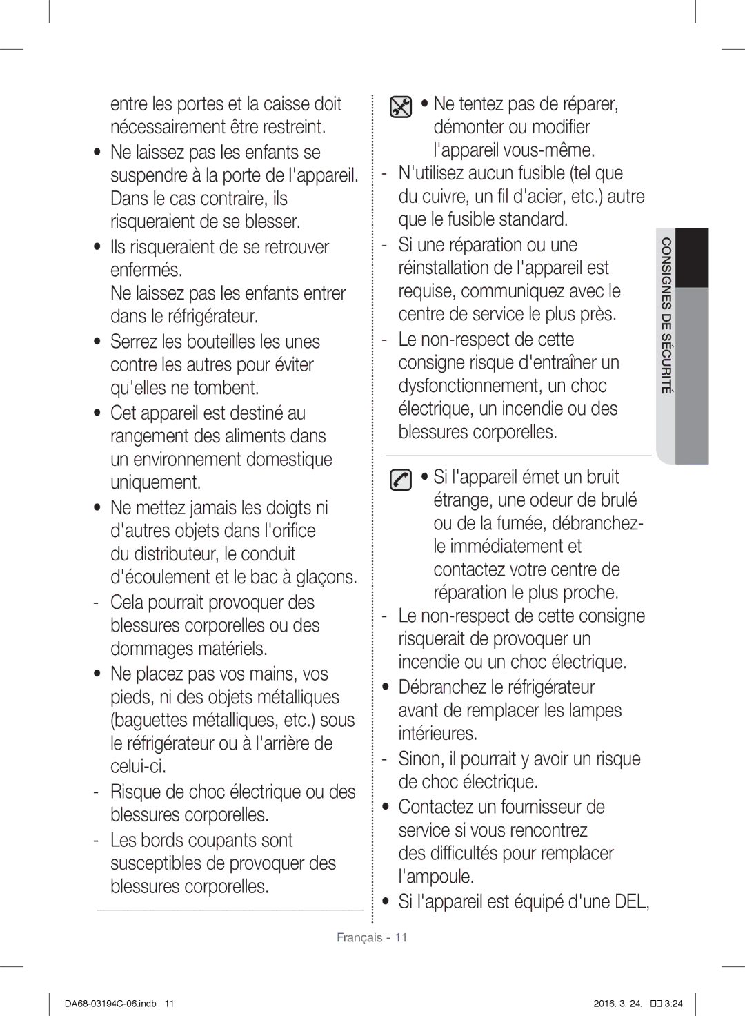 Samsung RF56J9041SR/EG manual Si lappareil est équipé dune DEL 