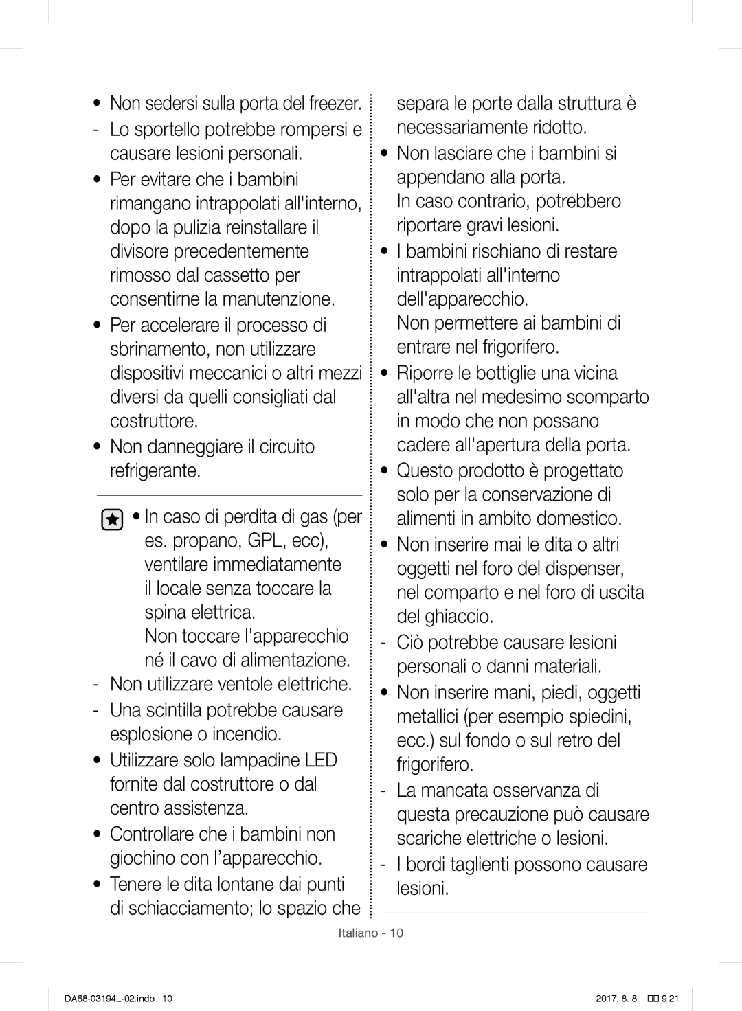 Samsung RF56J9071SR/WS manual Causare lesioni personali, Bordi taglienti possono causare lesioni 