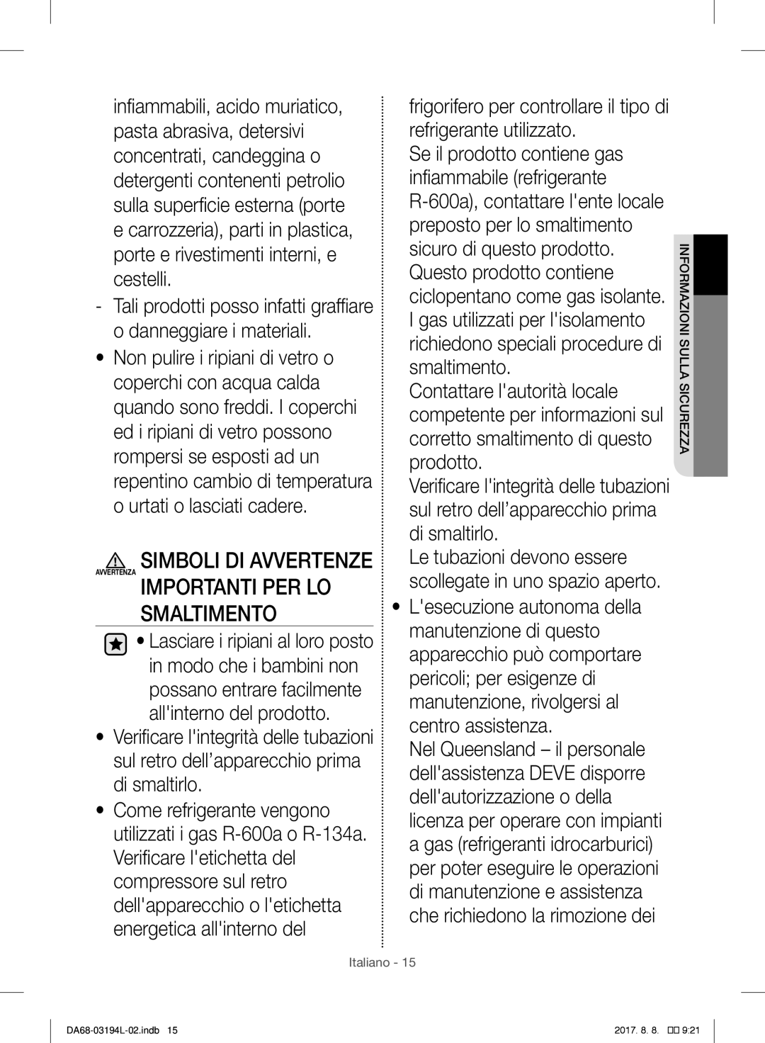 Samsung RF56J9071SR/WS manual Smaltimento 