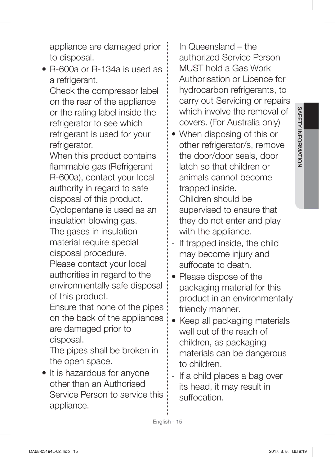 Samsung RF56J9071SR/WS manual Informationsafety 