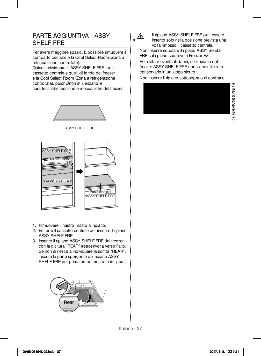 Samsung RF56J9071SR/WS manual Parte Aggiuntiva Assy Shelf FRE 