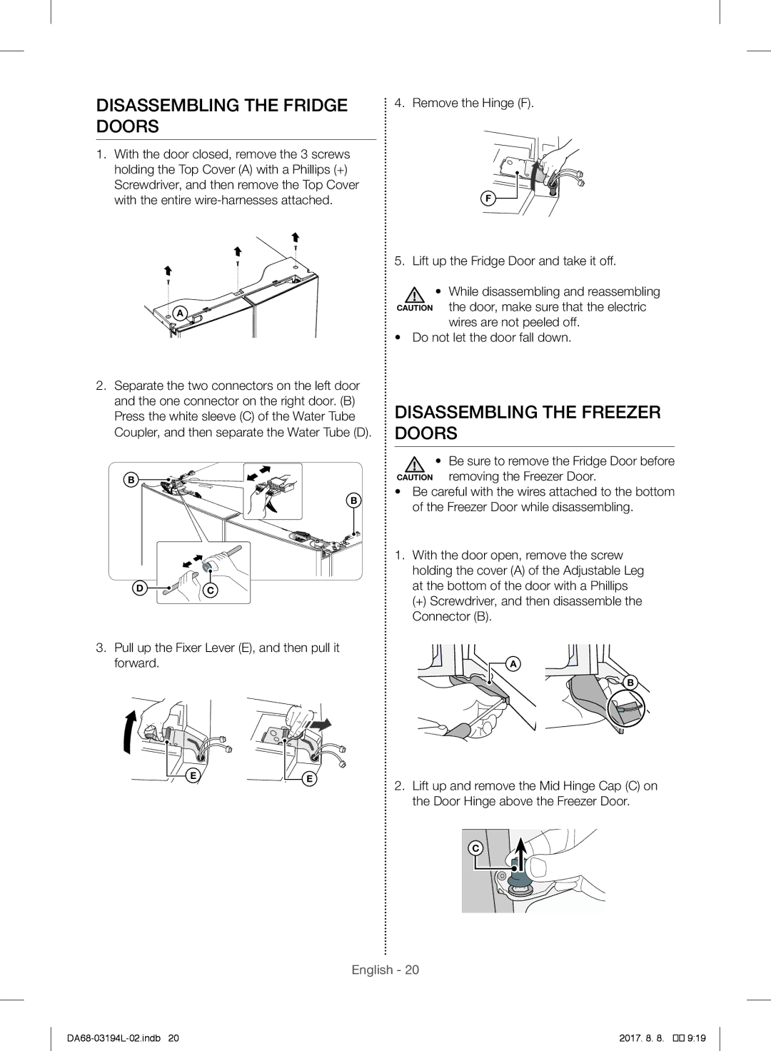 Samsung RF56J9071SR/WS Disassembling the Fridge Doors, Disassembling the Freezer Doors, Door Hinge above the Freezer Door 