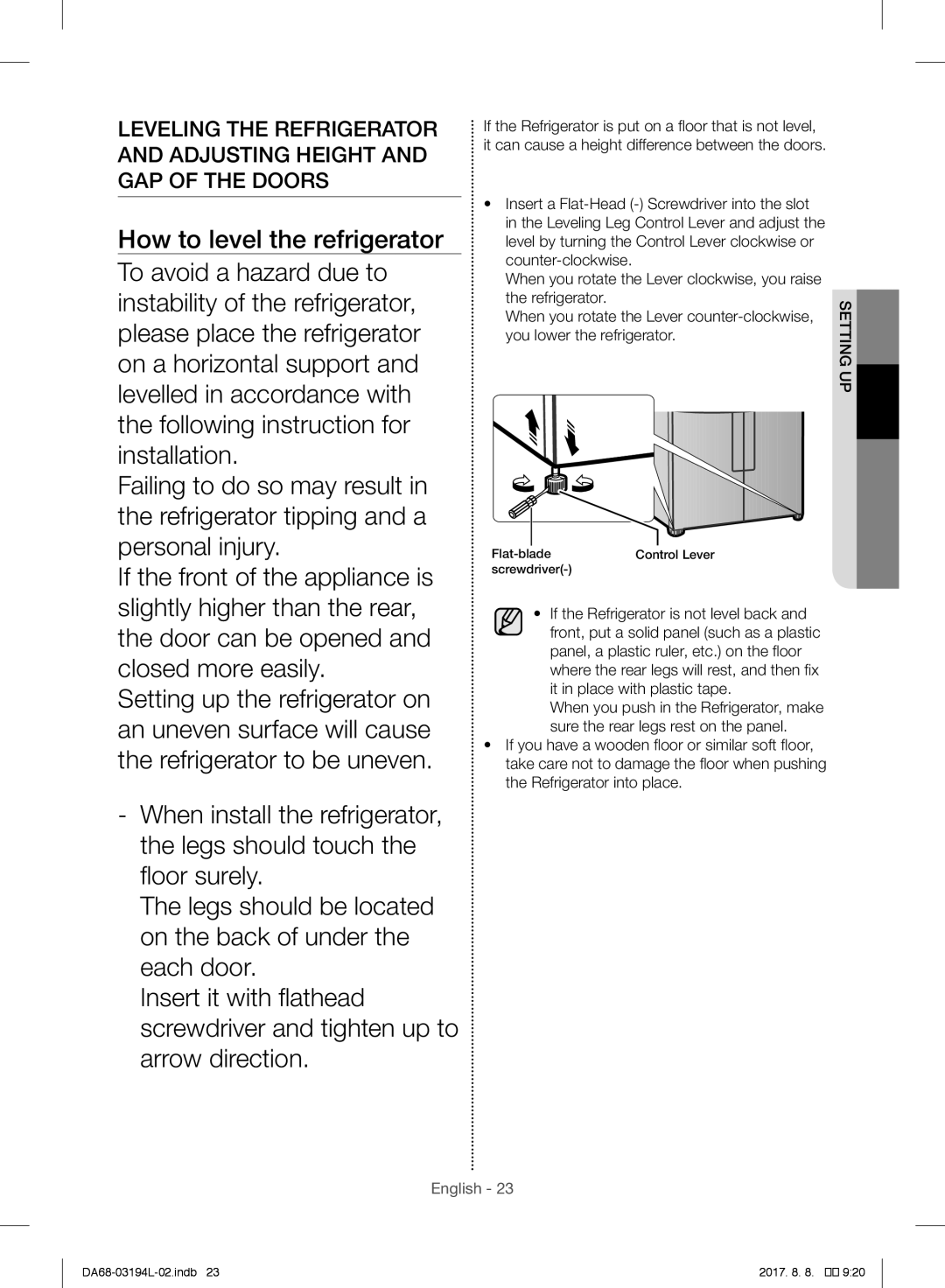 Samsung RF56J9071SR/WS manual Insert a Flat-Head Screwdriver into the slot 