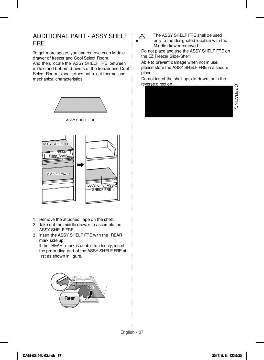 Samsung RF56J9071SR/WS manual Additional Part Assy Shelf FRE 