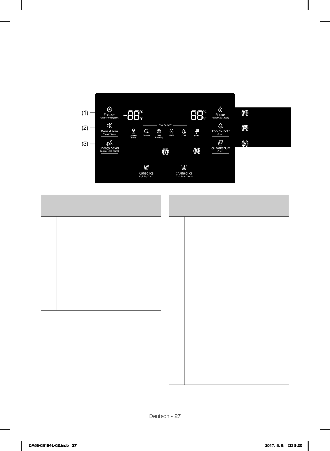 Samsung RF56J9071SR/WS manual Bedienung des Geräts, Übersicht Über DAS Bedienfeld 