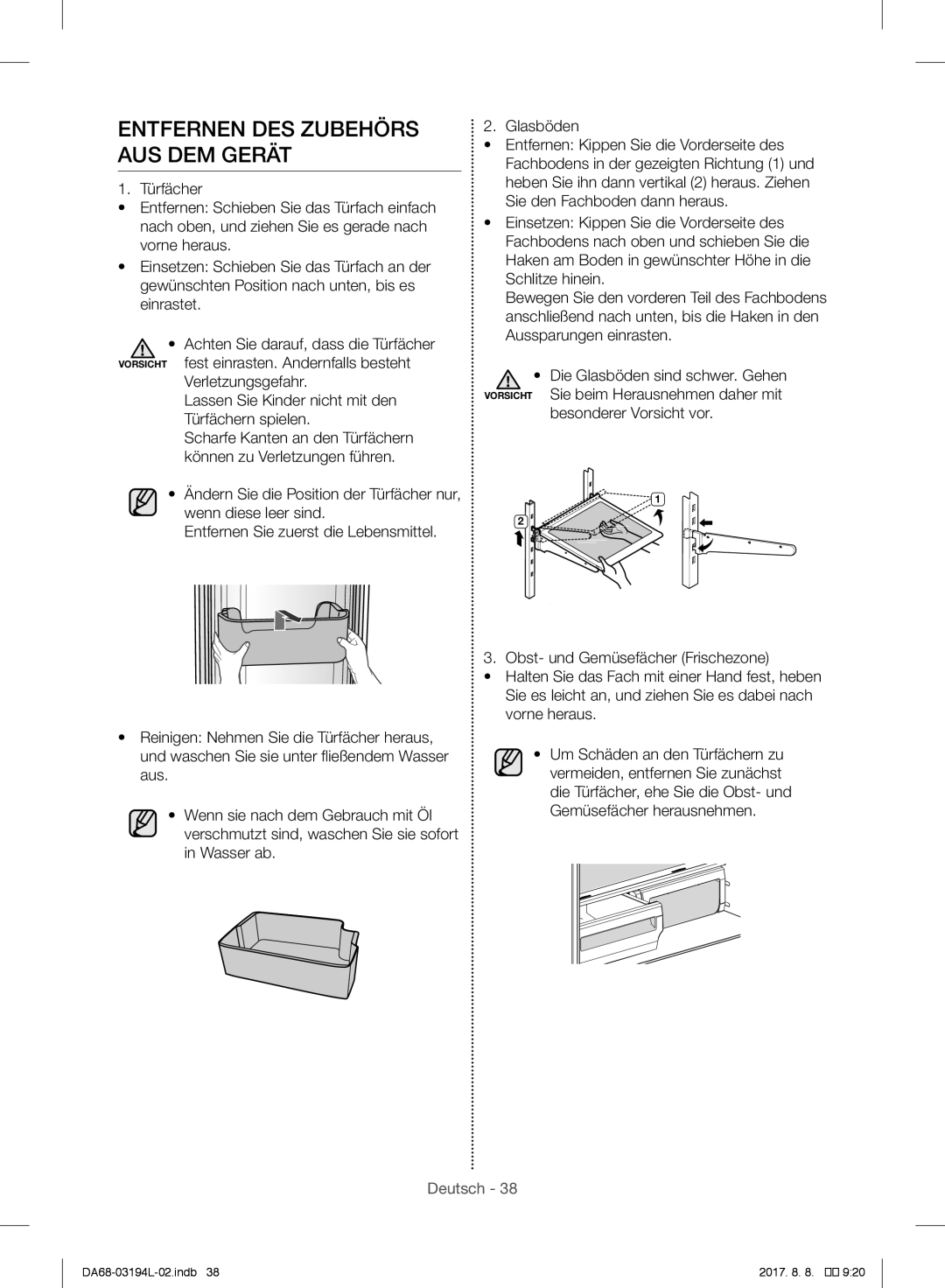 Samsung RF56J9071SR/WS manual Entfernen DES Zubehörs AUS DEM Gerät 