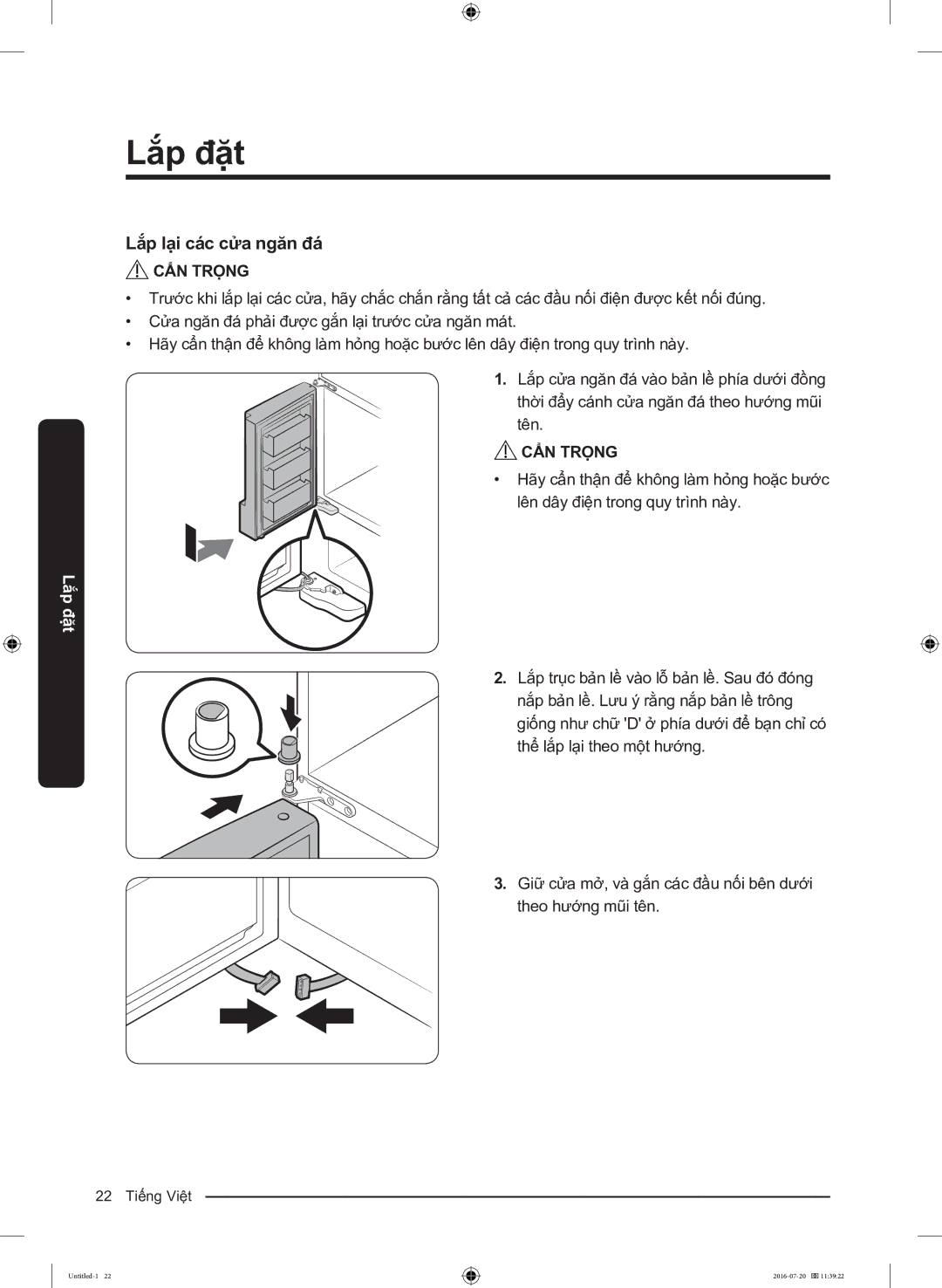 Samsung RF56K9041SG/SV manual Lăp lai các cưa ngăn đá 