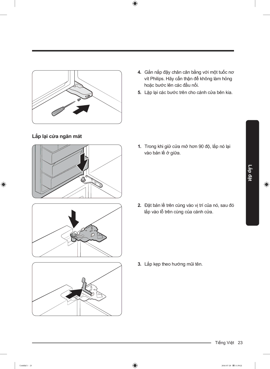 Samsung RF56K9041SG/SV manual Lắp lại cửa ngăn mát 