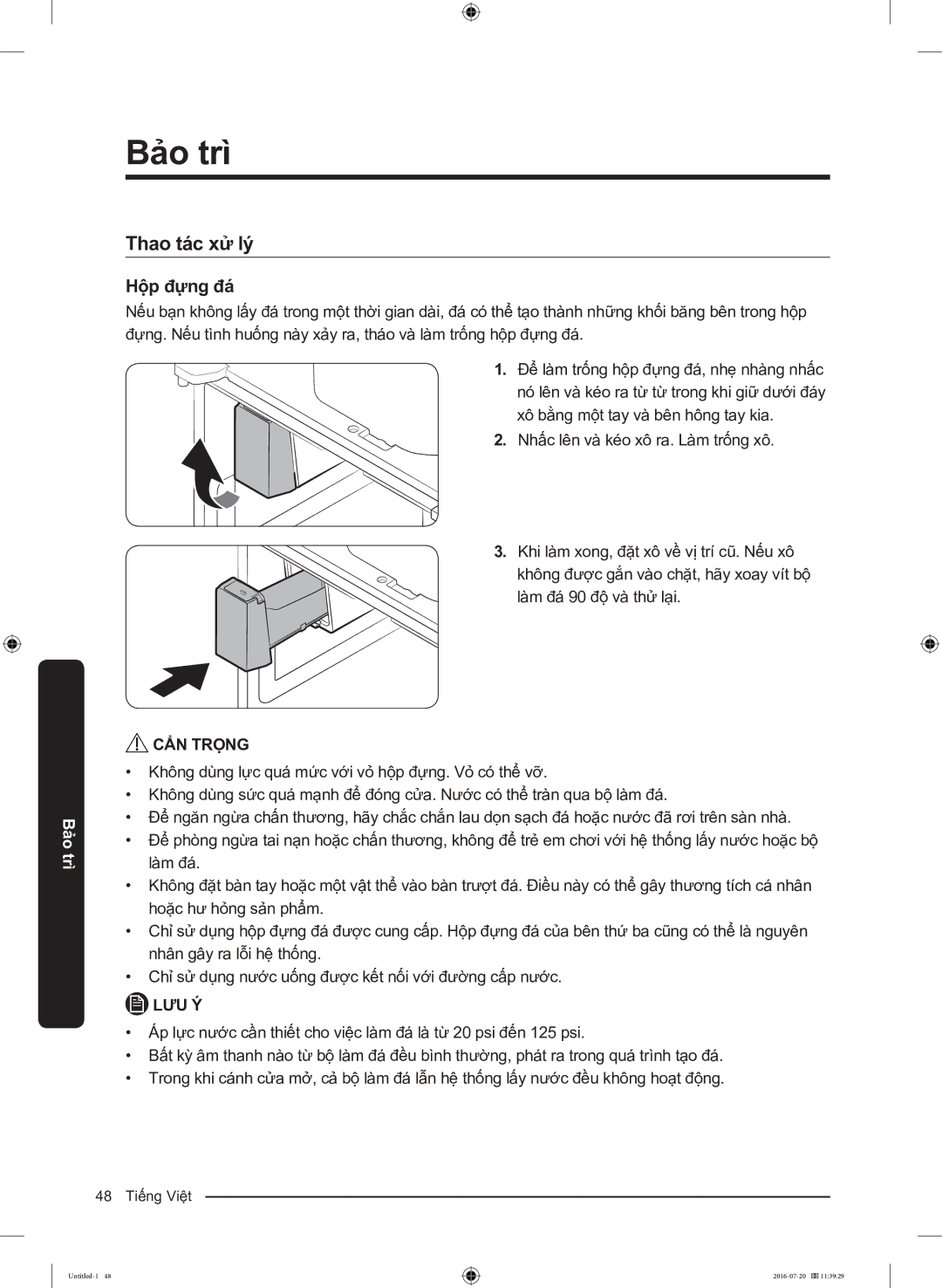 Samsung RF56K9041SG/SV manual Thao tác xử lý, Hộp đựng đá 