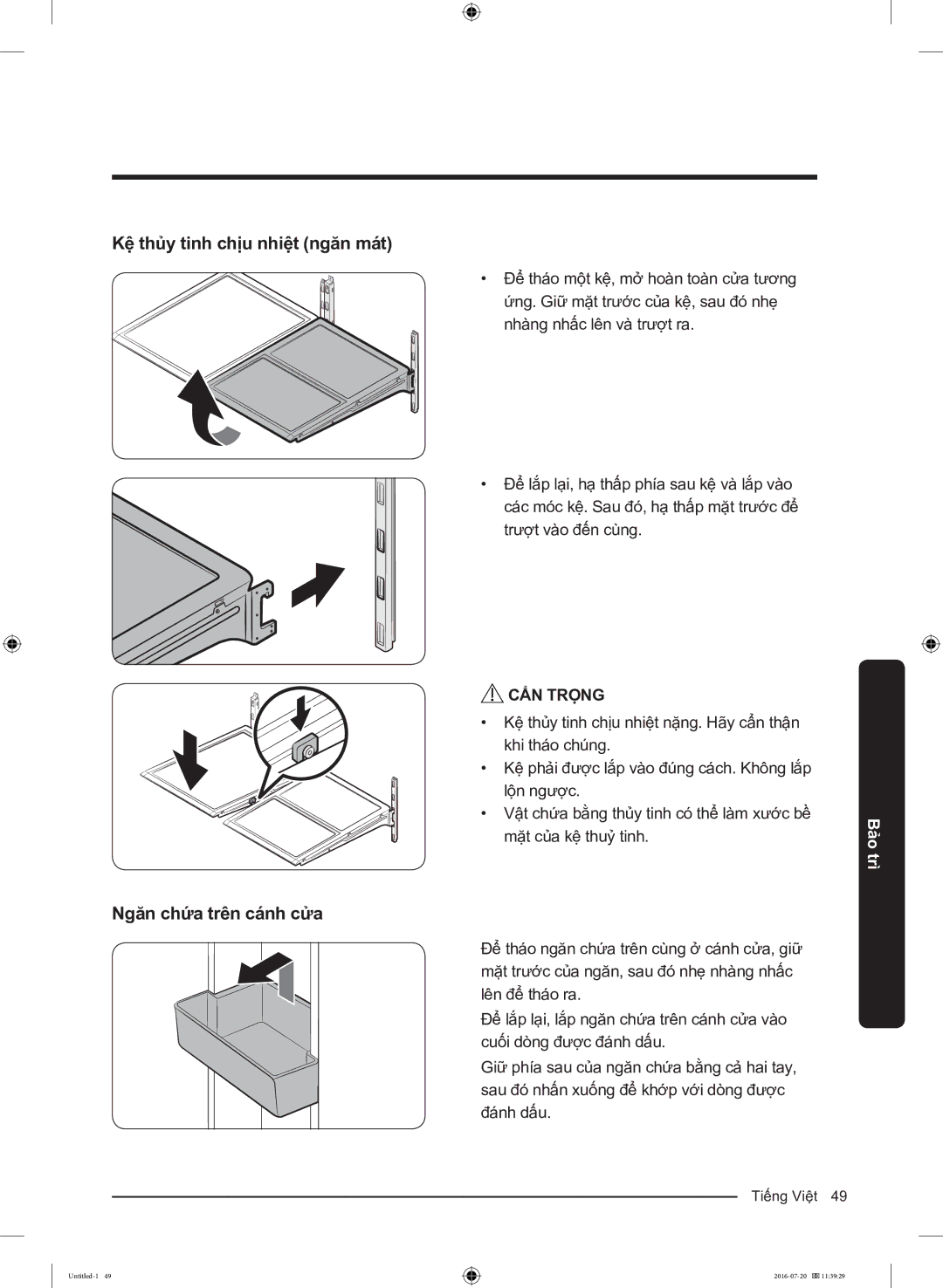 Samsung RF56K9041SG/SV manual Kệ thủy tinh chịu nhiệt ngăn mát Ngăn chứa trên cánh cửa 