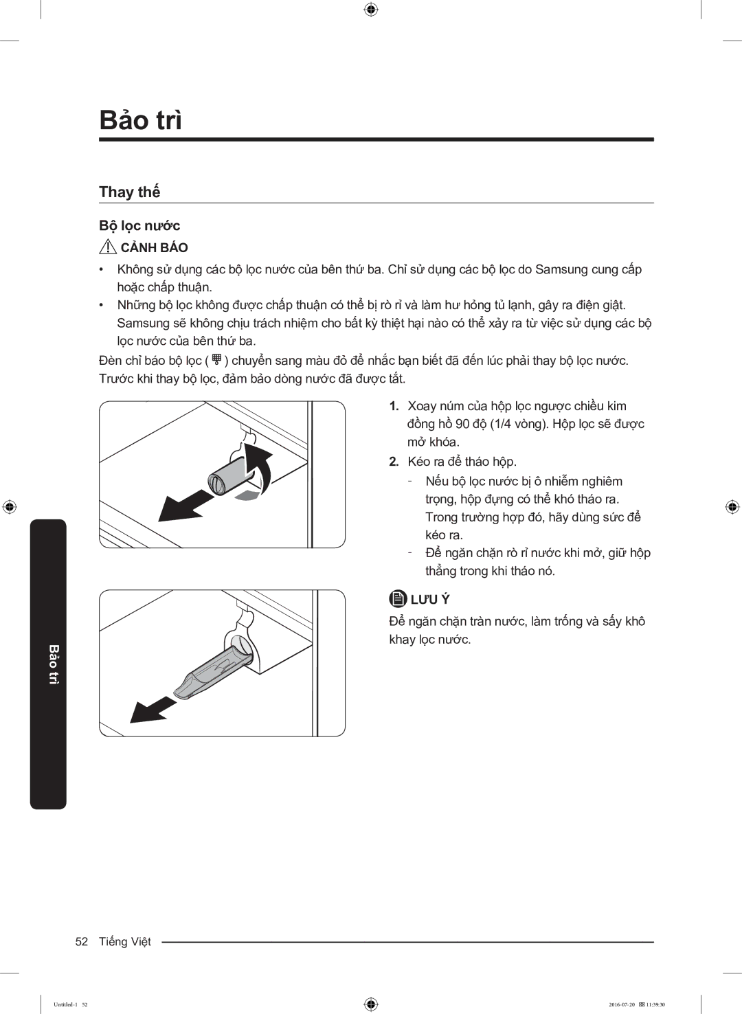 Samsung RF56K9041SG/SV manual Thay thế, Bộ lọc nước 