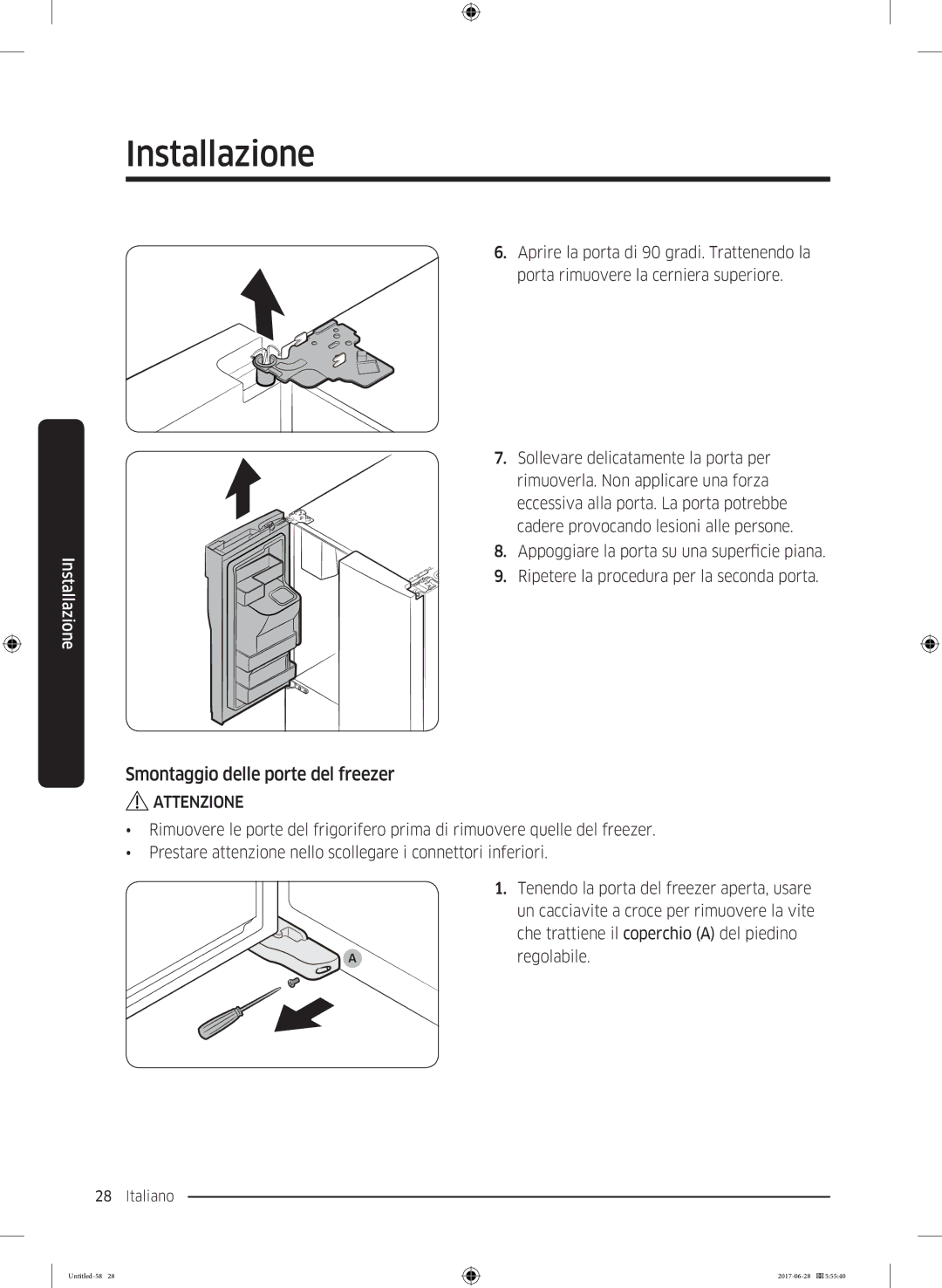 Samsung RF56K9041SR/ES manual Smontaggio delle porte del freezer 