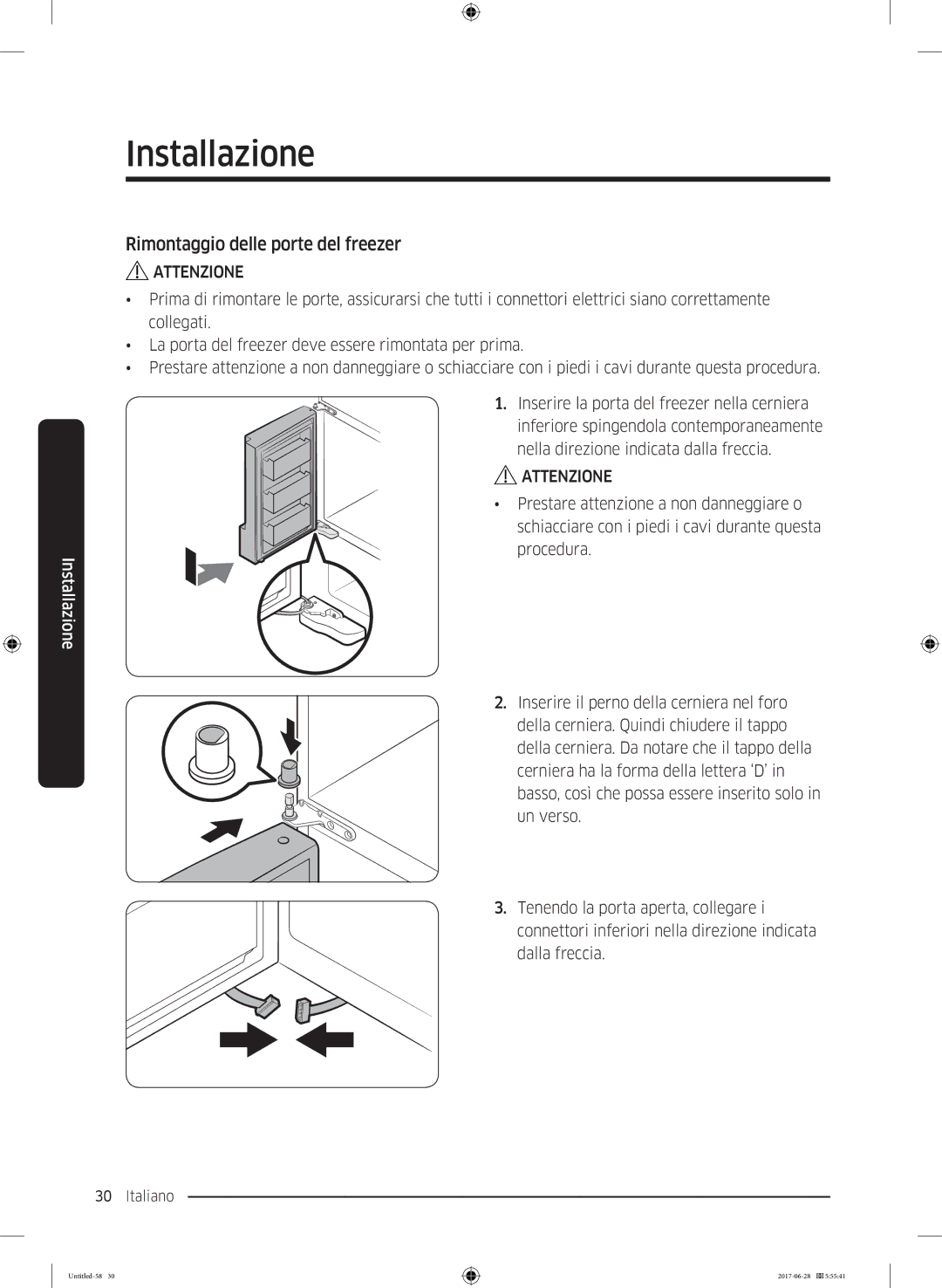 Samsung RF56K9041SR/ES manual Rimontaggio delle porte del freezer 