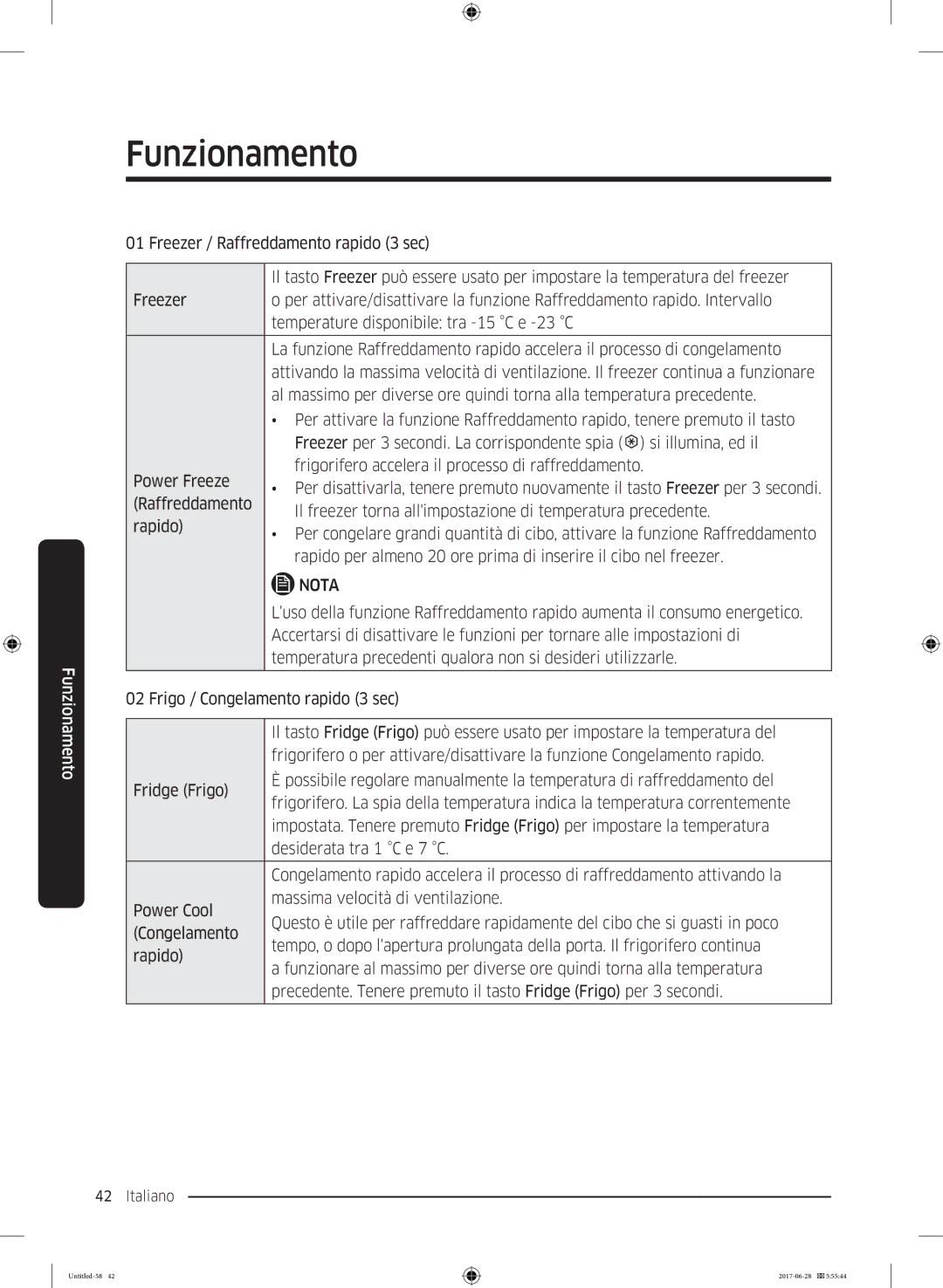 Samsung RF56K9041SR/ES manual Temperatura precedenti qualora non si desideri utilizzarle 