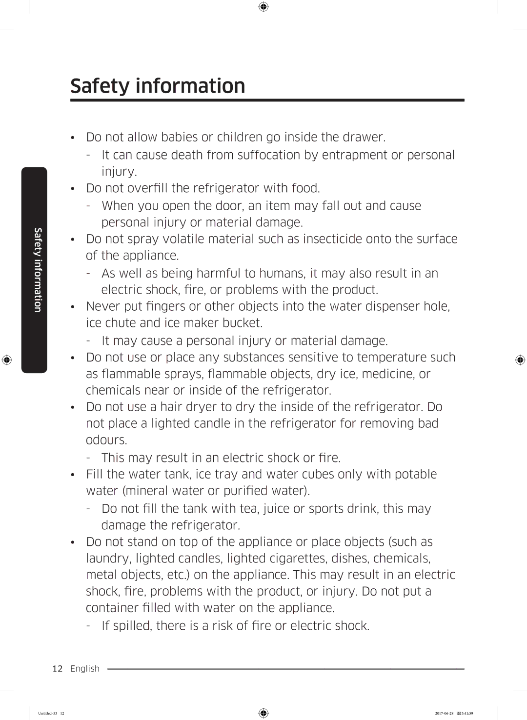 Samsung RF56K9041SR/ES manual Safety information 