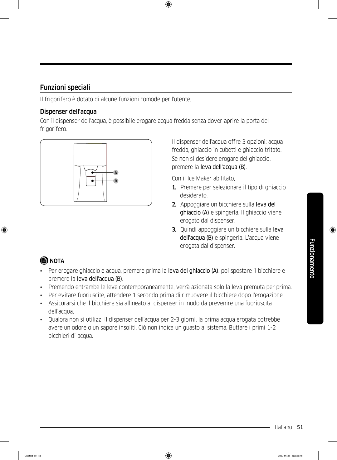 Samsung RF56K9041SR/ES manual Funzioni speciali, Dispenser dellacqua 