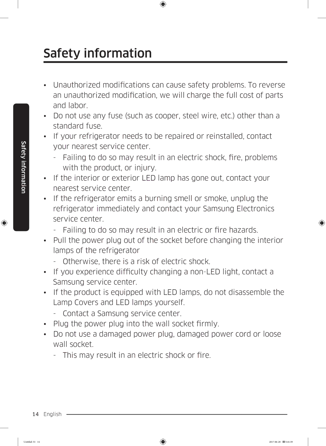 Samsung RF56K9041SR/ES manual Safety information 