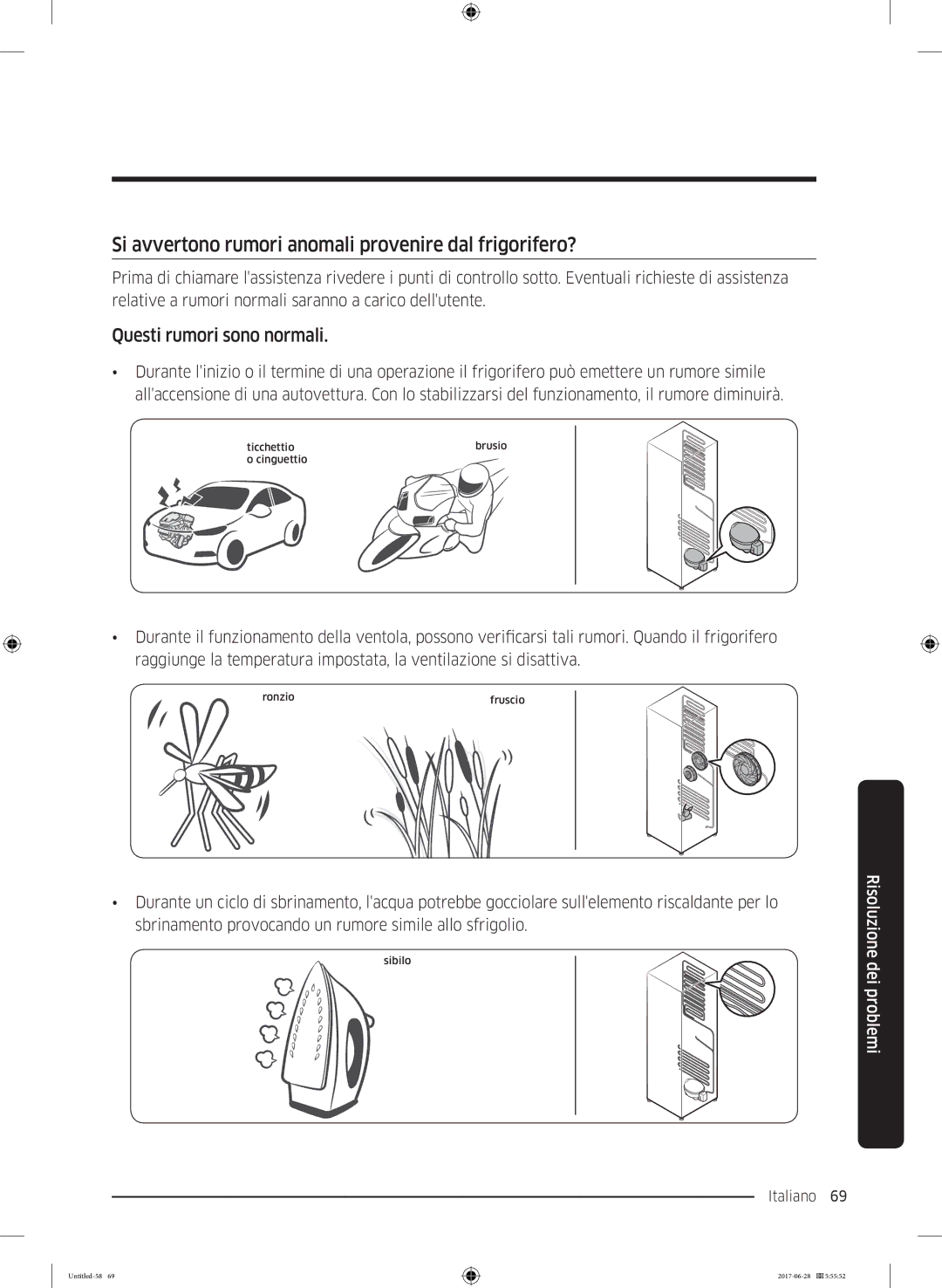 Samsung RF56K9041SR/ES manual Si avvertono rumori anomali provenire dal frigorifero?, Questi rumori sono normali 