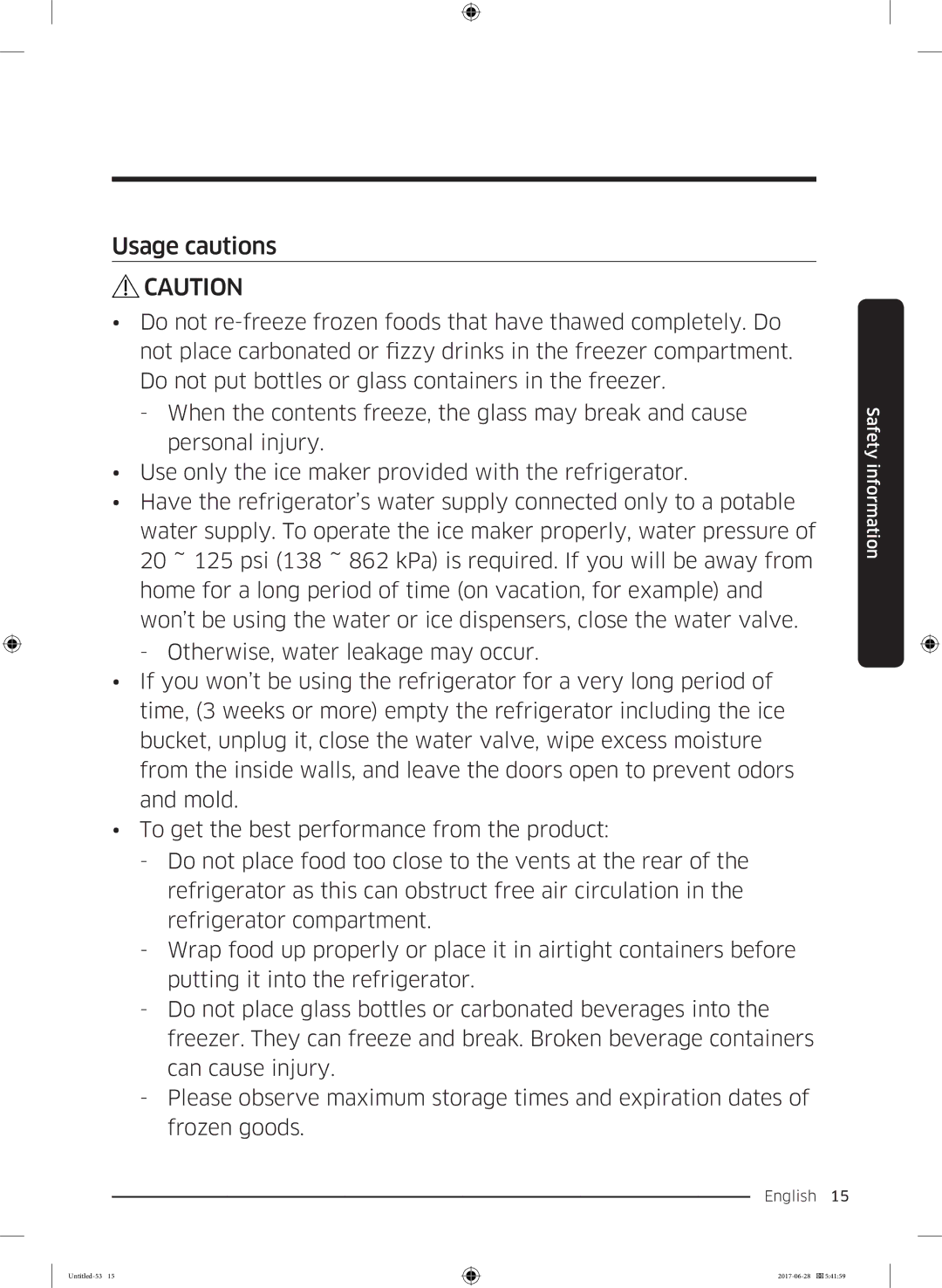 Samsung RF56K9041SR/ES manual Usage cautions 