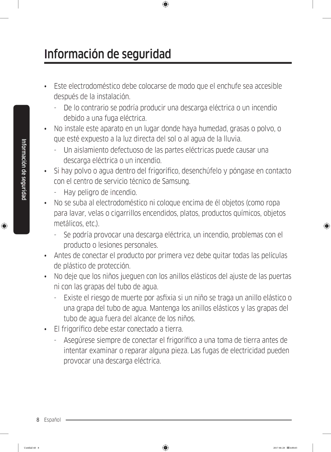 Samsung RF56K9041SR/ES manual Información de seguridad 