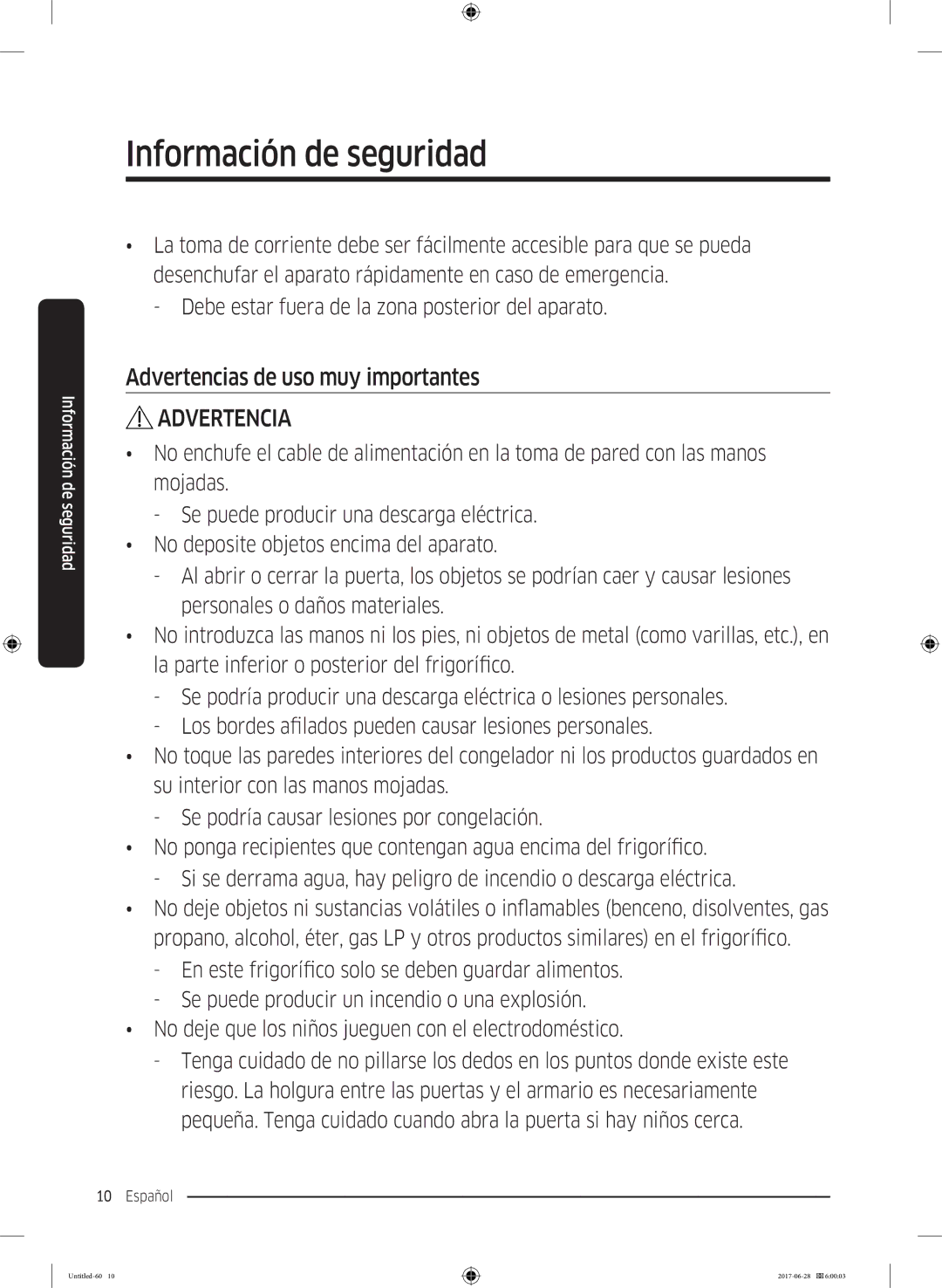 Samsung RF56K9041SR/ES manual Advertencias de uso muy importantes 