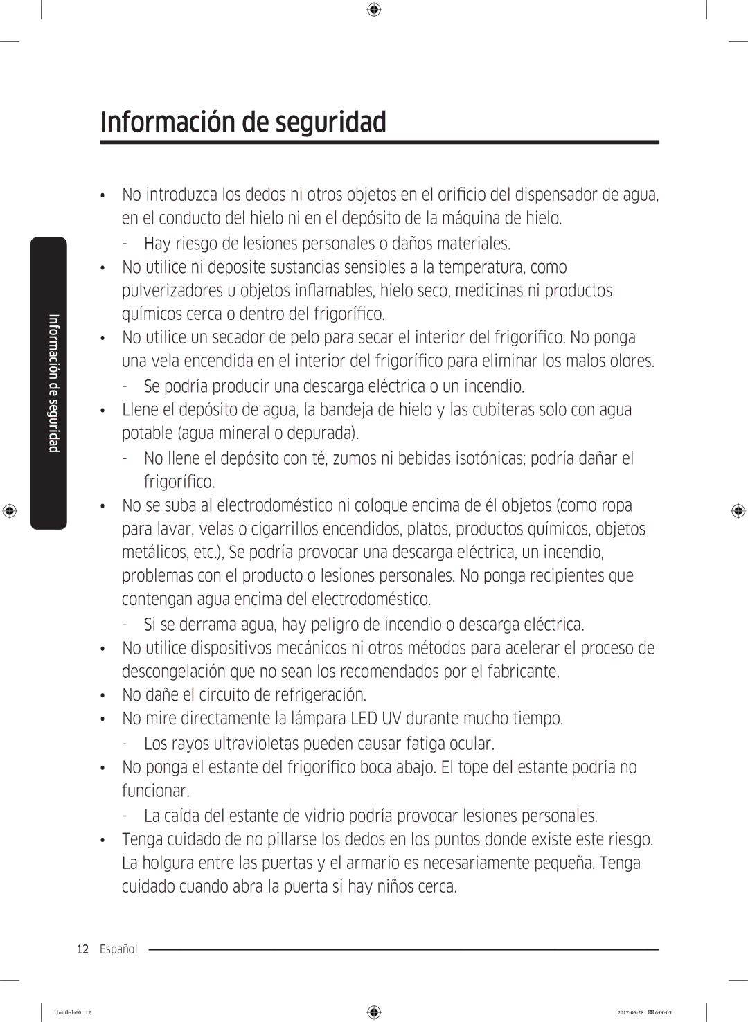 Samsung RF56K9041SR/ES manual Información de seguridad 