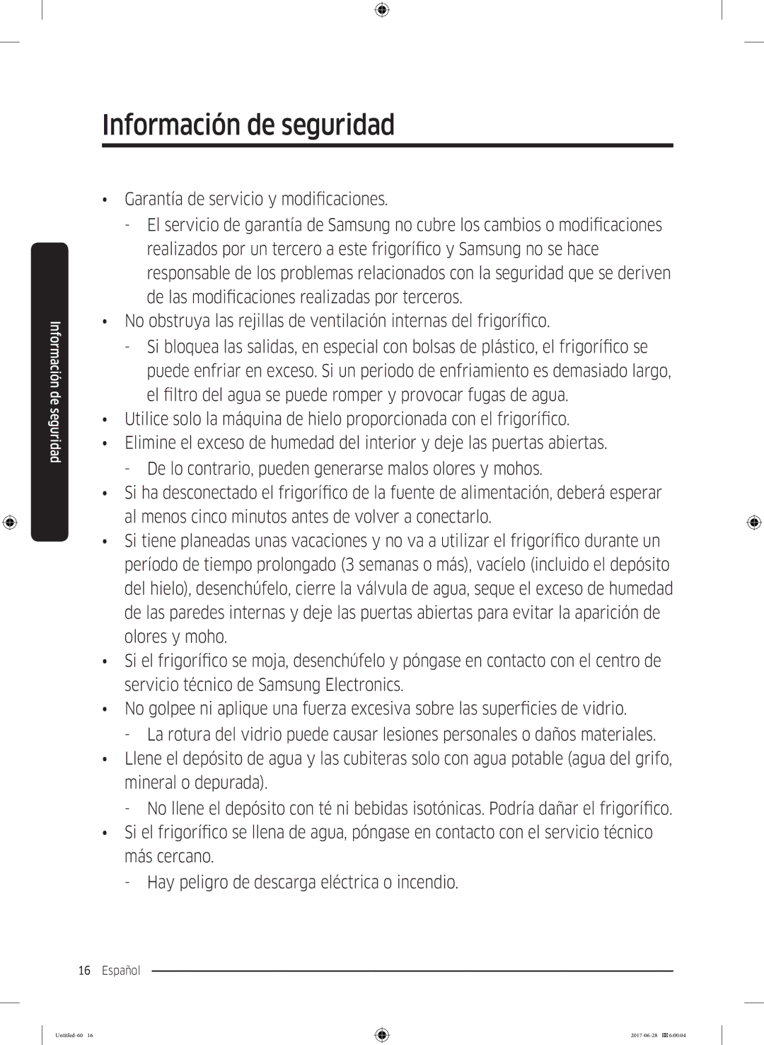 Samsung RF56K9041SR/ES manual Información de seguridad 