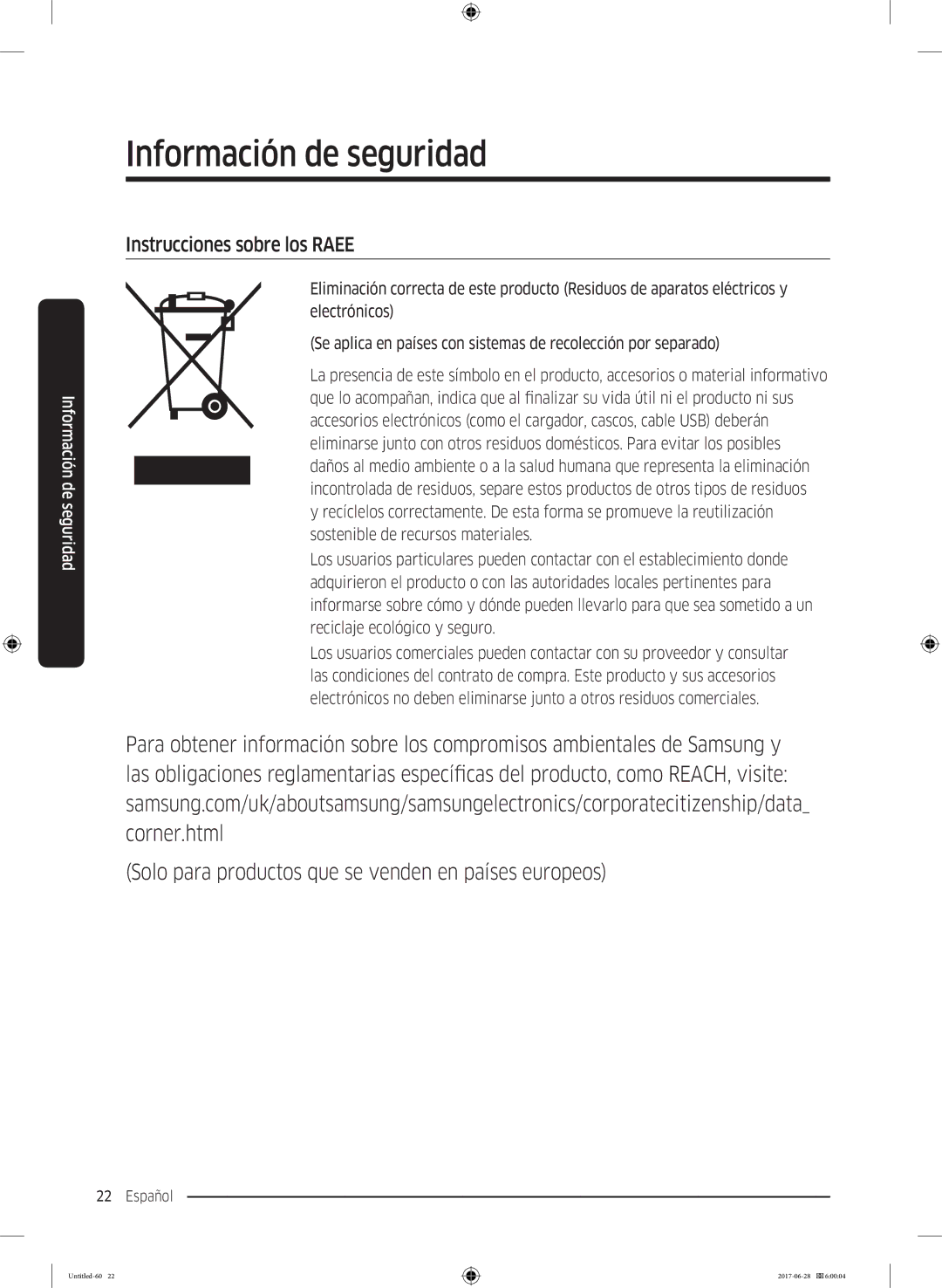 Samsung RF56K9041SR/ES manual Instrucciones sobre los Raee 