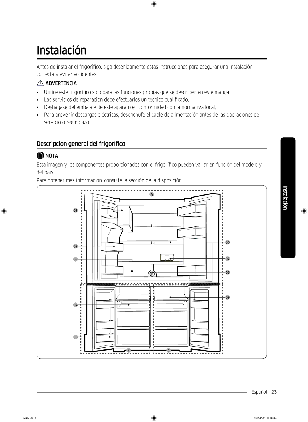 Samsung RF56K9041SR/ES manual Instalación, Descripción general del frigorífico 