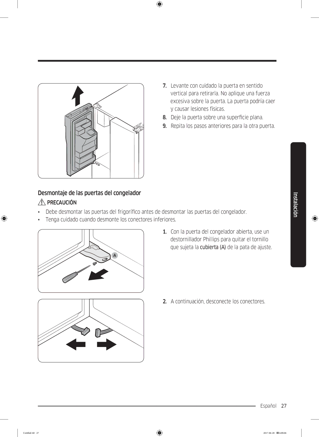 Samsung RF56K9041SR/ES manual Desmontaje de las puertas del congelador 